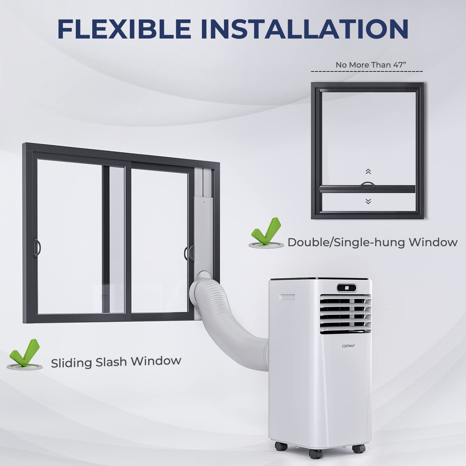 COSTWAY 10000BTU Portable Air Conditioner with Dehumidifier, 3-in-1 Cooling Fan & Sleep Mode, 2 Speed Settings, 24H Timer & Remote Control - Cools Rooms Up to 350 Sq.Ft (Window Kit Included, White) - Perfect for Bedrooms, Living Rooms & Home Offices