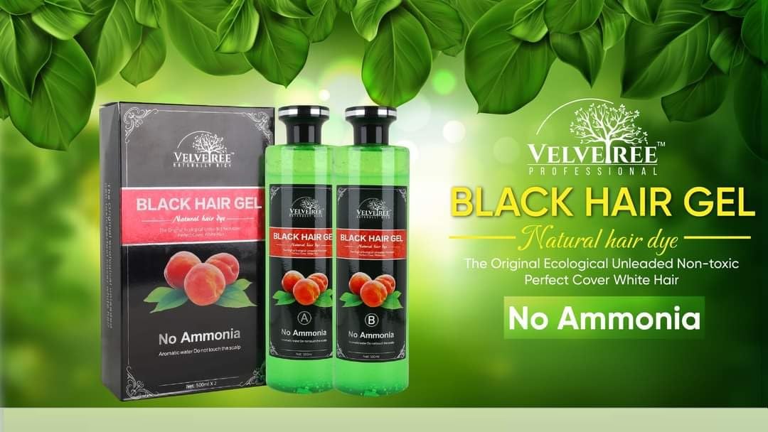 Velvetree Ammonia-Free Black Hair Gel Dye for Men & Women - Natural Black Color (500x2ml) | Perfect for Touch-Ups, Gray Coverage & Styling at Home or Salon