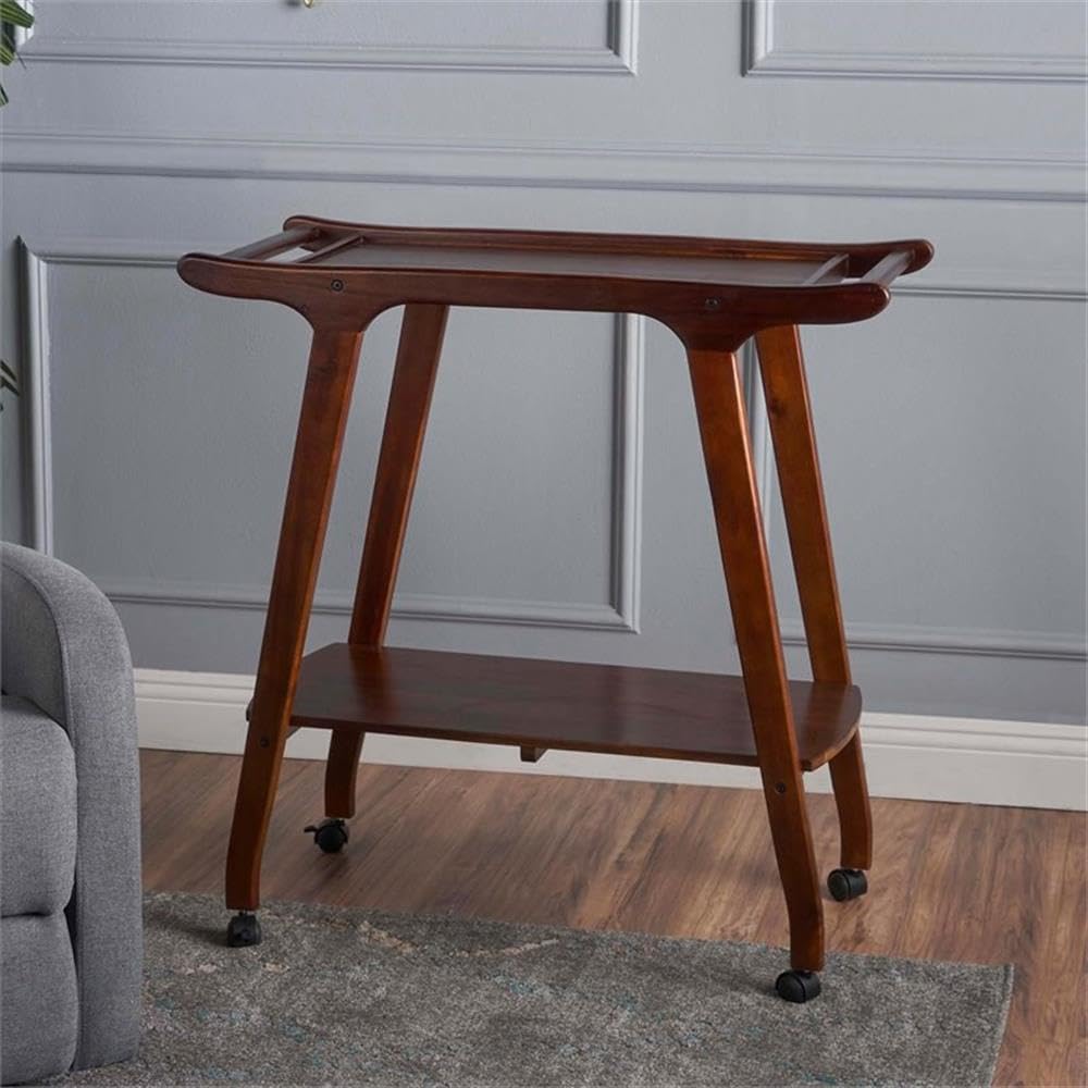 Noble House Cadman Acacia Wood Bar Cart - Indoor Rolling Drink Trolley in Rich Mahogany Finish | Perfect for Home Bar, Living Room, and Party Serving