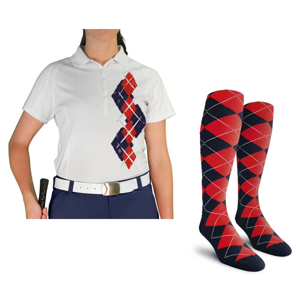 Dry Fit Short Sleeve Graphic Golf Polo Shirt with Socks for Women - Argyle Paradise Design - Moisture Wicking & Comfortable Athletic Wear - Perfect for Golf, Tennis & Casual Outfits (AA-ZZ)