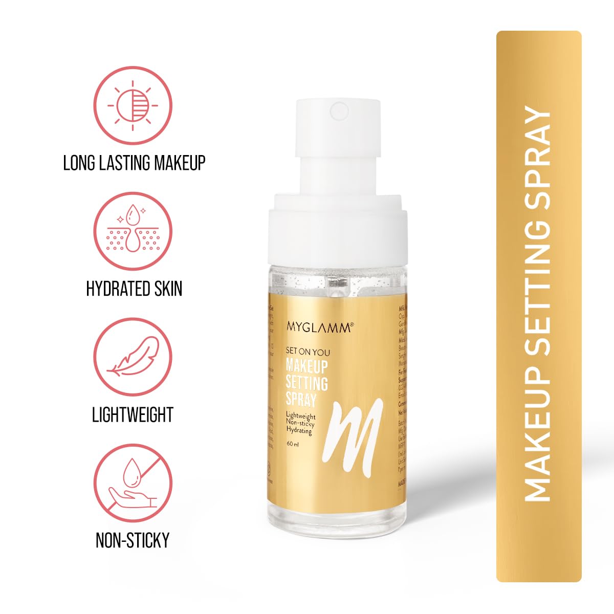 MyGlamm Set On You Setting Spray (60ml) – Long Lasting Makeup Fixer with Hyaluronic Acid, Niacinamide & Aloe Vera for All Skin Types | Perfect for Weddings, Parties & Daily Wear