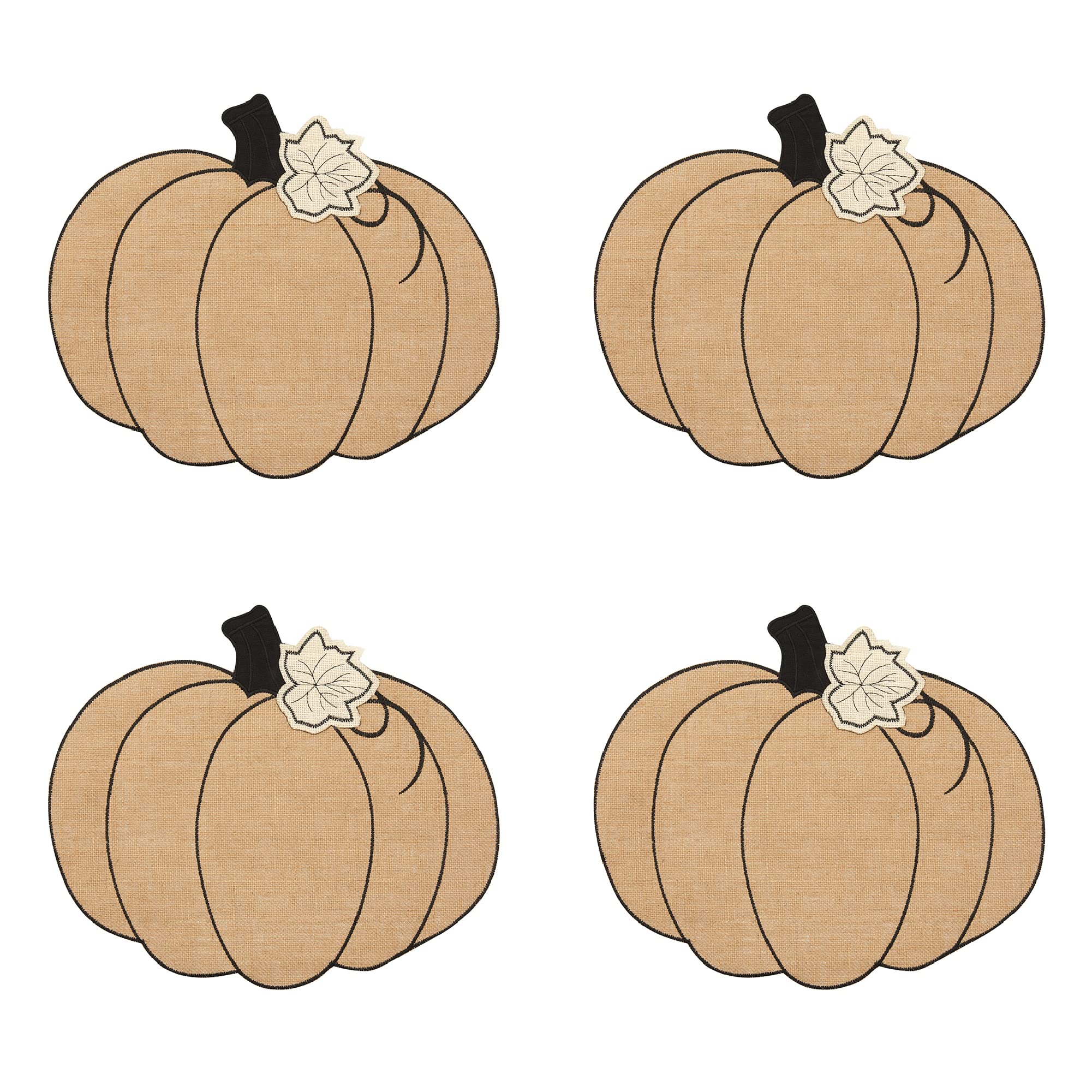 Elrene Home Fashions Burlap Pumpkin Placemats - Set of 4 Fall Harvest Table Mats (14