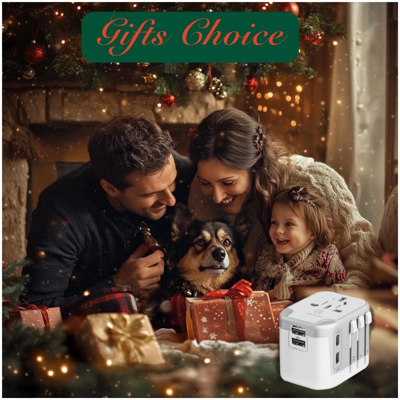 Universal Travel Adapter with 2 USB-C & 2 USB-A Ports - Perfect Gift for Couples, Girlfriend, Boyfriend, Wife, Husband - Funny White Elephant Get Well Soon Gifts for Mom, Men, Teens & Adults - Ideal for Travel, Home, Office & Daily Charging Needs