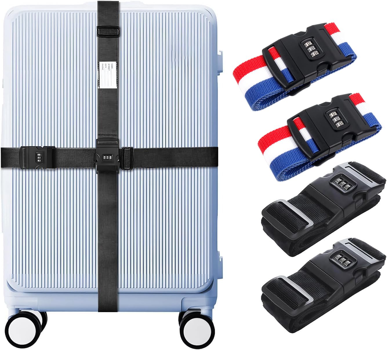 4-Pack Heavy Duty Adjustable Luggage Straps with Combination Lock & ID Tag - 78