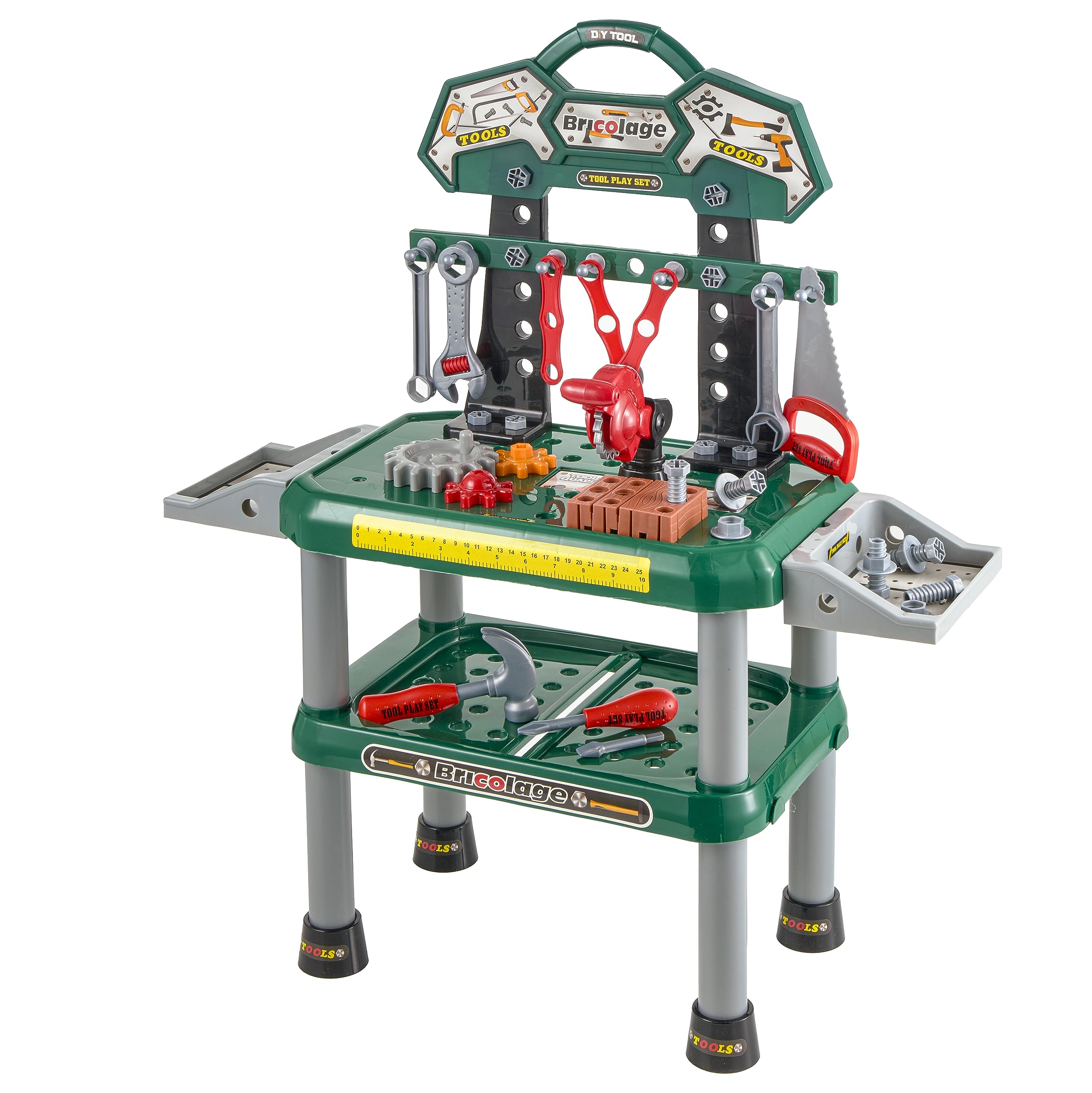 Baroni Kids Workbench Toy with 74 Accessories - Wooden Carpenter & Mechanic Playset for Ages 3-7 - Perfect for Pretend Play & STEM Learning