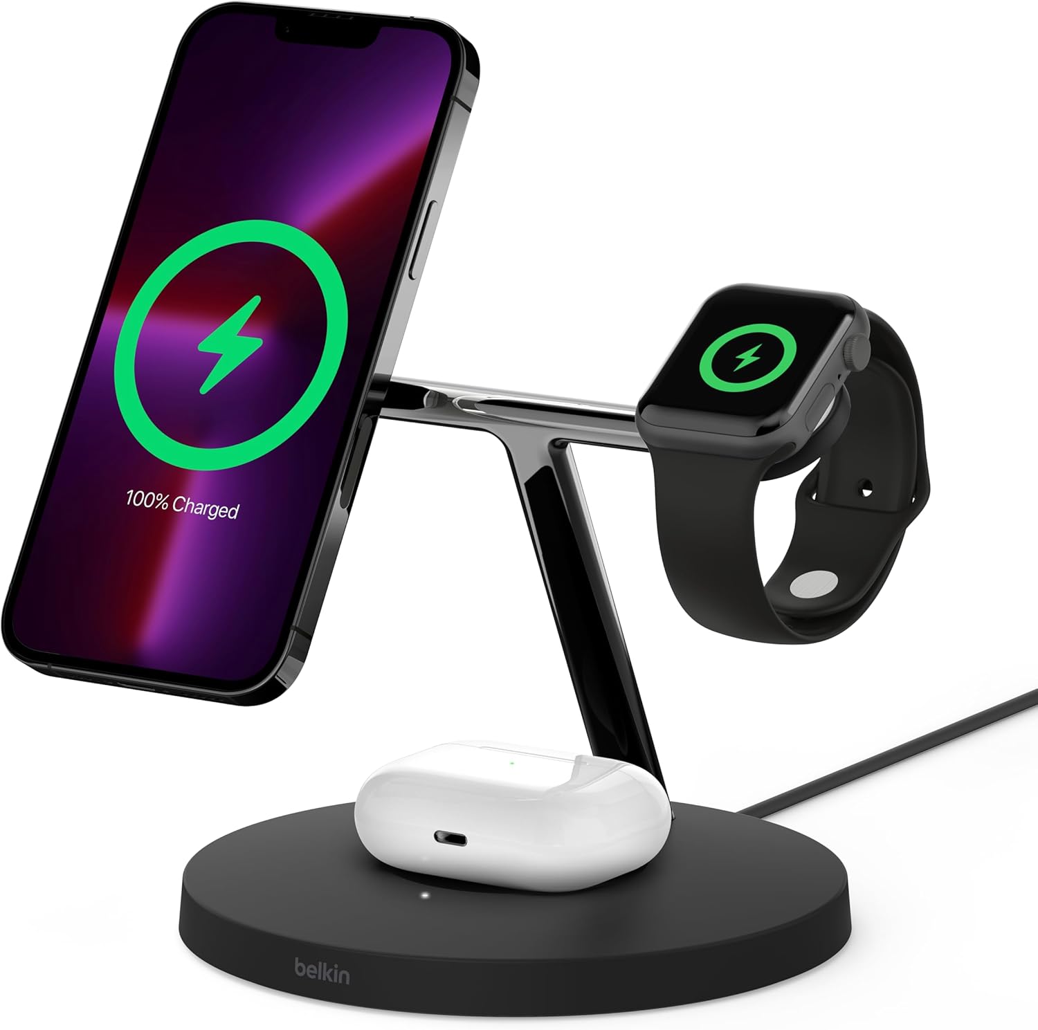 Belkin MagSafe 3-in-1 Wireless Charger Stand for iPhone, Apple Watch & AirPods - Fast Charging Station for Home, Office & Nightstand