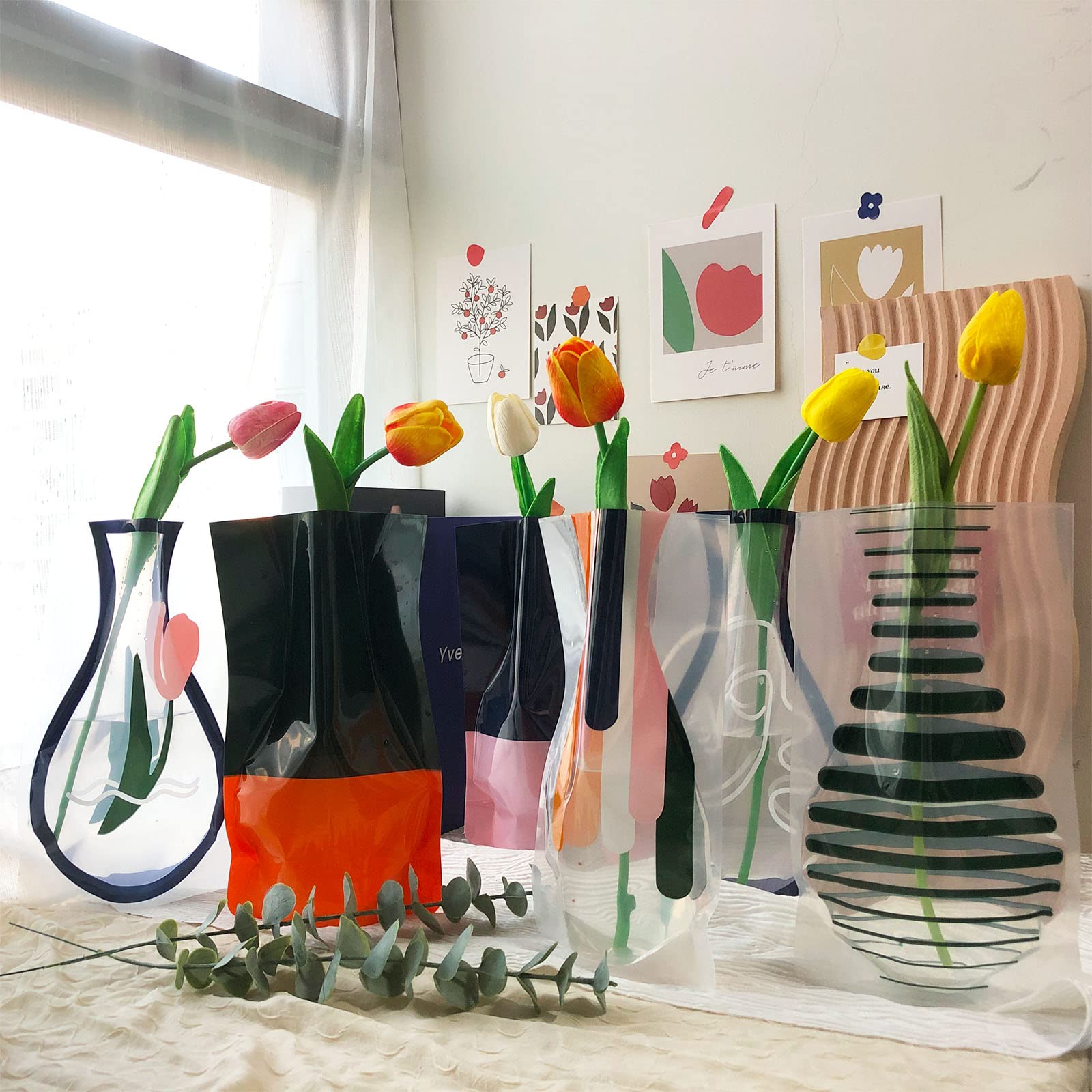 BLOFLO Collapsible Flower Vase Set of 6 - Foldable Expandable Plastic Vase for Home Office Wedding Centerpieces - Modern Decorative Vase for Fresh Flowers, Table Decor, and Gift Giving