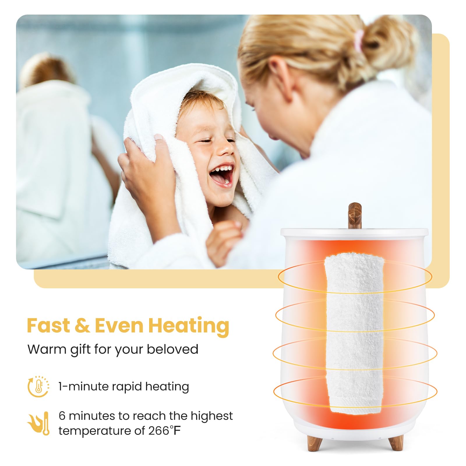Tangkula 23L Large Luxury Bucket-Style Towel Warmer with Fragrant Disc Holder - ETL Certified Bath Heater with 3-Level Heating & Auto Shut Off - Perfect for Spa, Bathroom & Home Relaxation (White)
