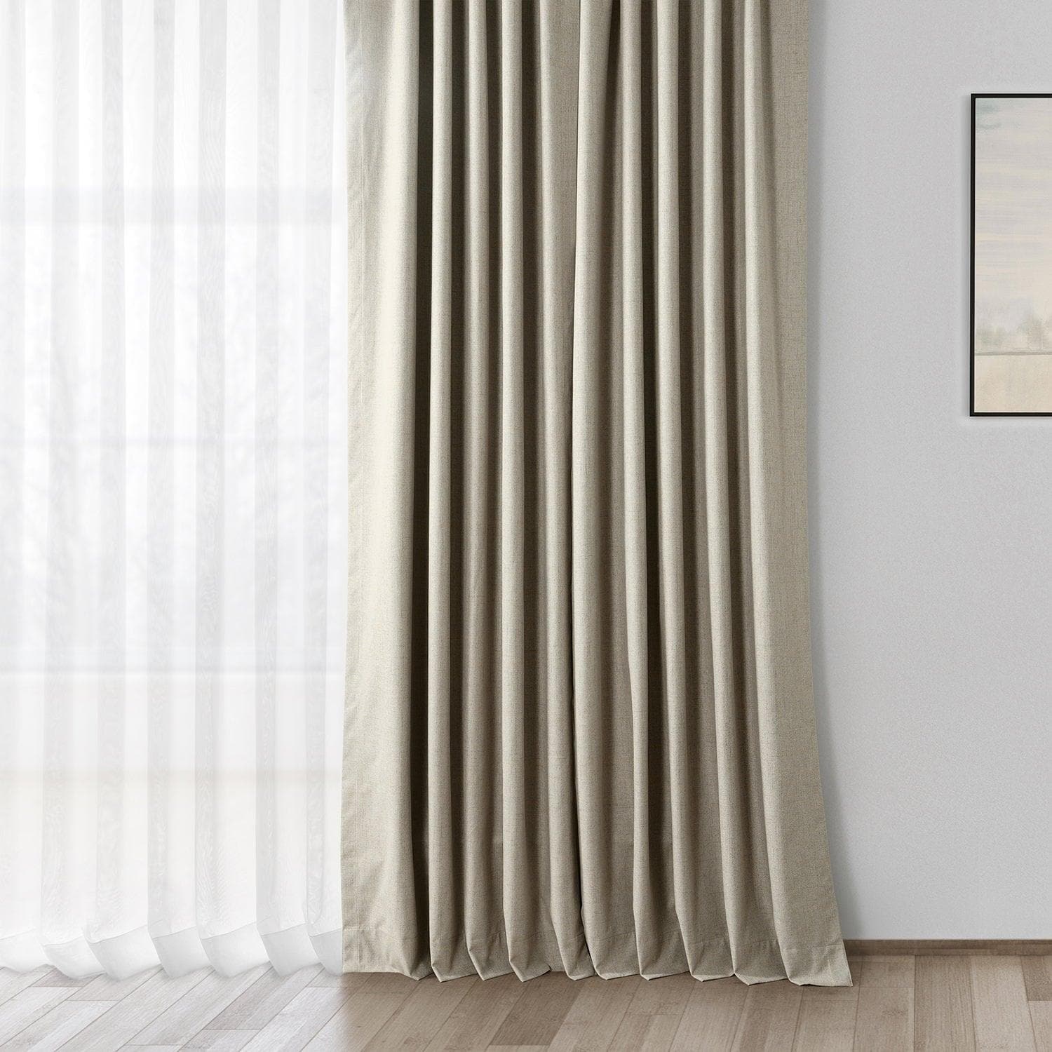 Light Tan Thermal Insulated Blackout Curtains - Linen Weave Textured Window Drapes for Bedroom & Living Room - Energy Saving & Noise Reducing Home Decor