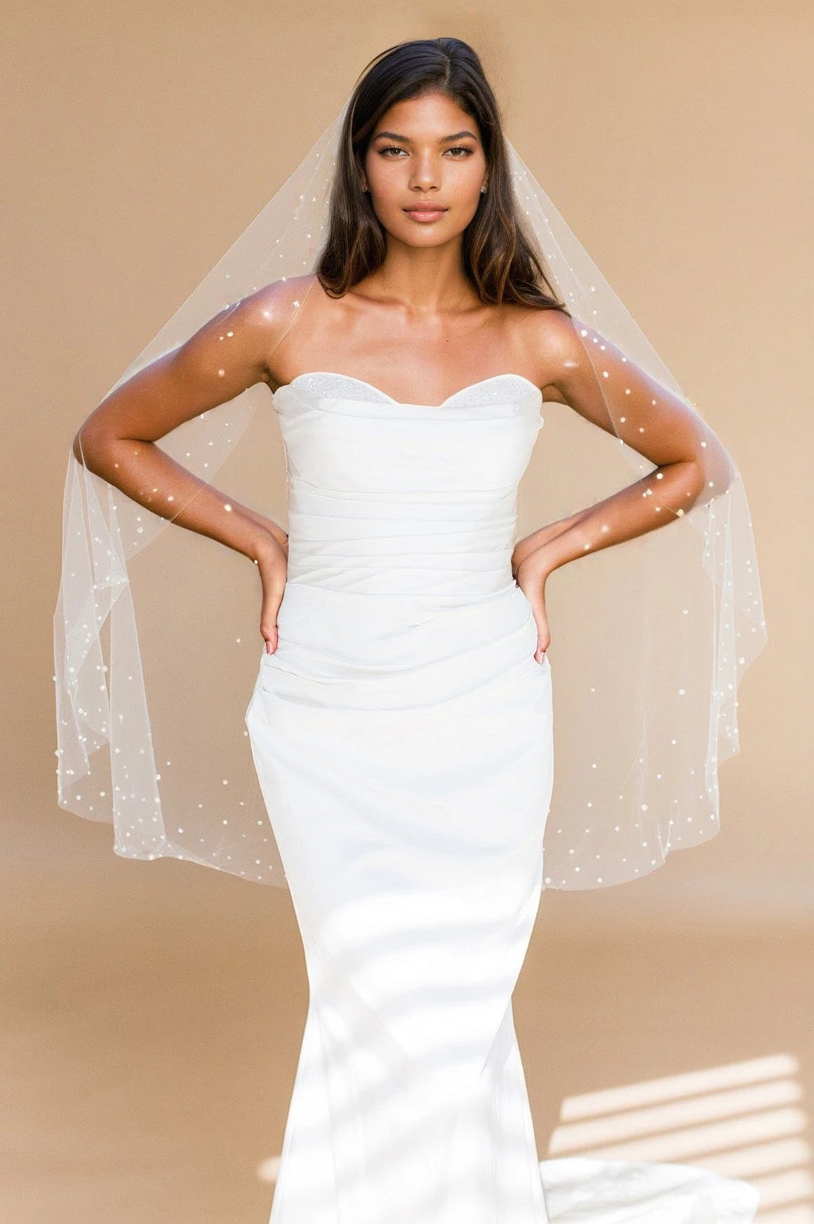 Verity Fingertip Veil with Dense Pearl Edging - Elegant Wedding Accessory for Brides, Bridesmaids & Special Occasions