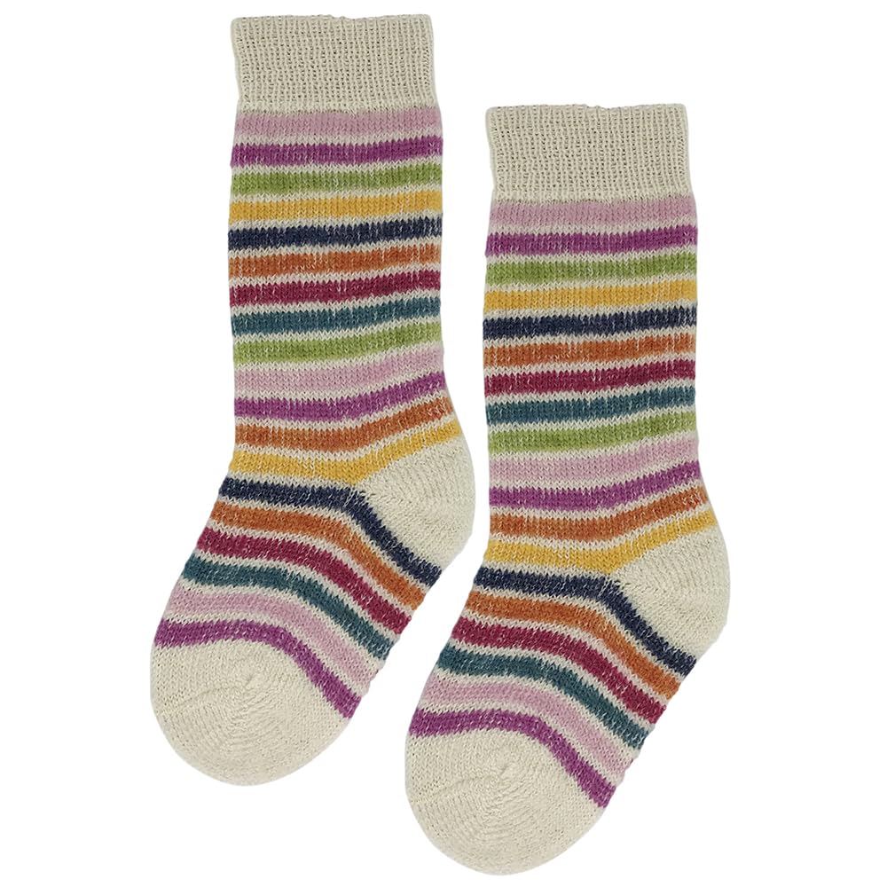Organic Wool Socks for Kids - Soft Virgin Wool Baby Socks with Colorful Stripes (Sizes 0-8 Years) - Perfect for Winter, School & Outdoor Activities