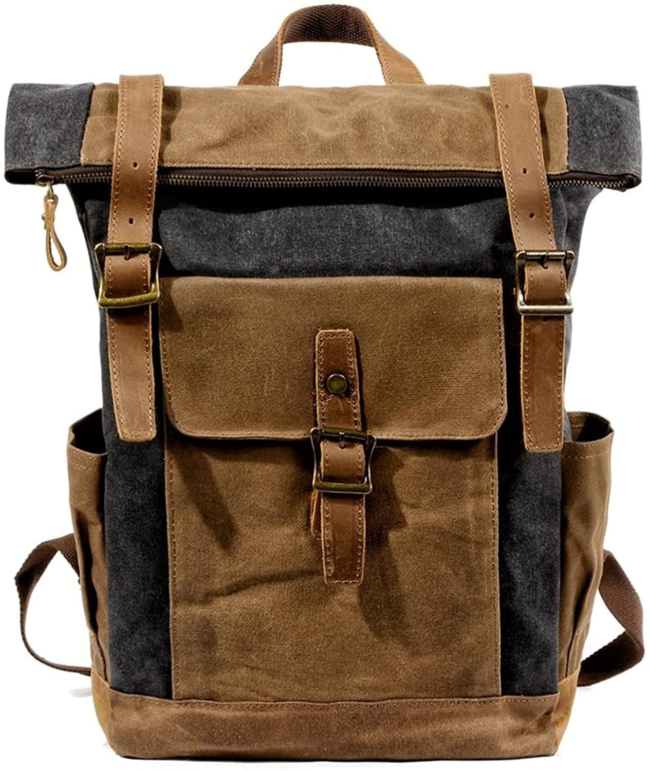 DXFWZQ Men's & Women's Waxed Canvas Backpack - Waterproof Large Capacity Hiking Bag, European American Style Casual Travel Rucksack for Outdoor Adventures, Commuting & Daily Use (Color B)