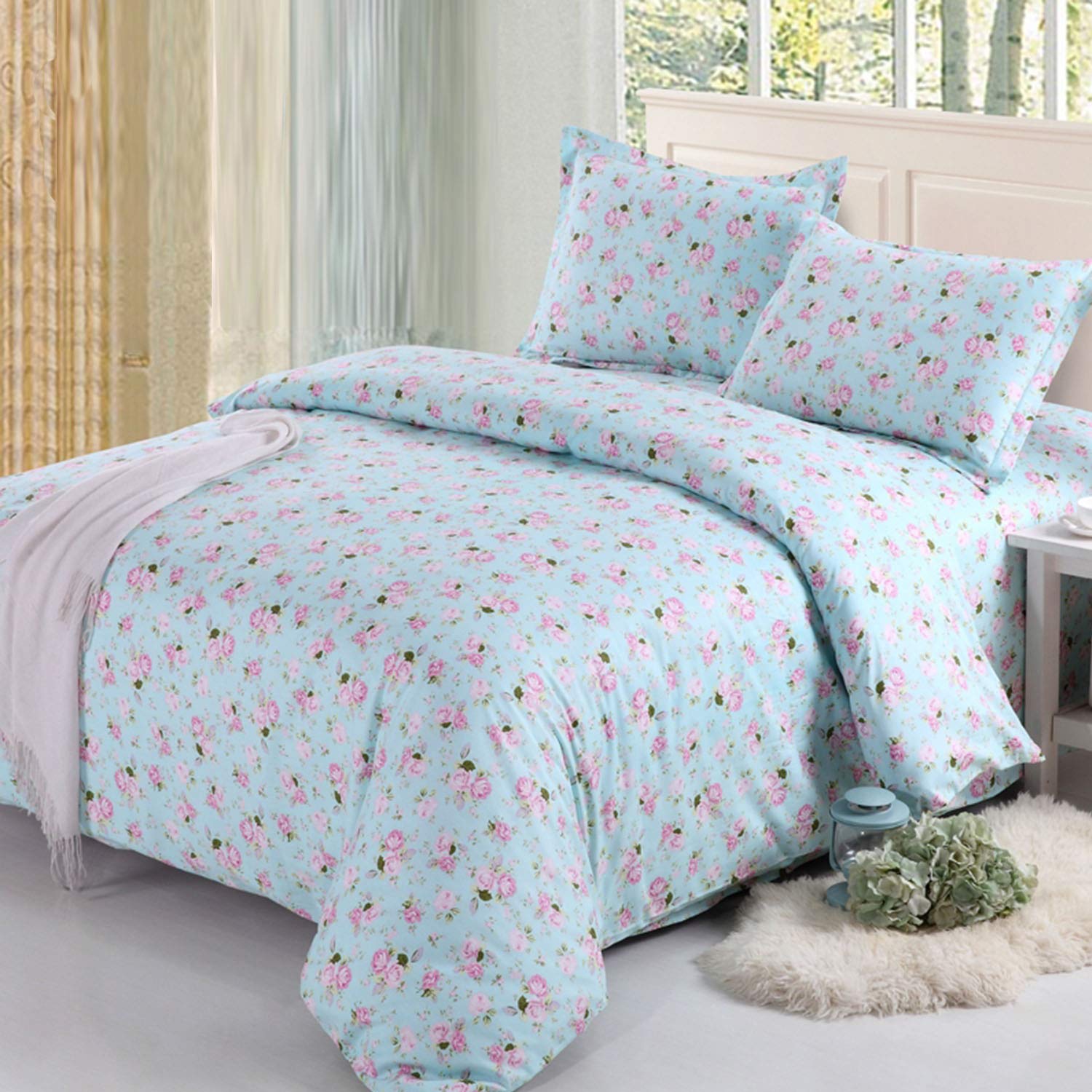 FADFAY Queen Size Duvet Cover Set - 100% Cotton Ultra Soft Floral Bedding with Zipper Closure | 3-Piece Vintage Farmhouse Style (1 Duvet Cover + 2 Pillowcases) | Perfect for Romantic Bedroom Decor, Guest Rooms & Cozy Farmhouse Aesthetics