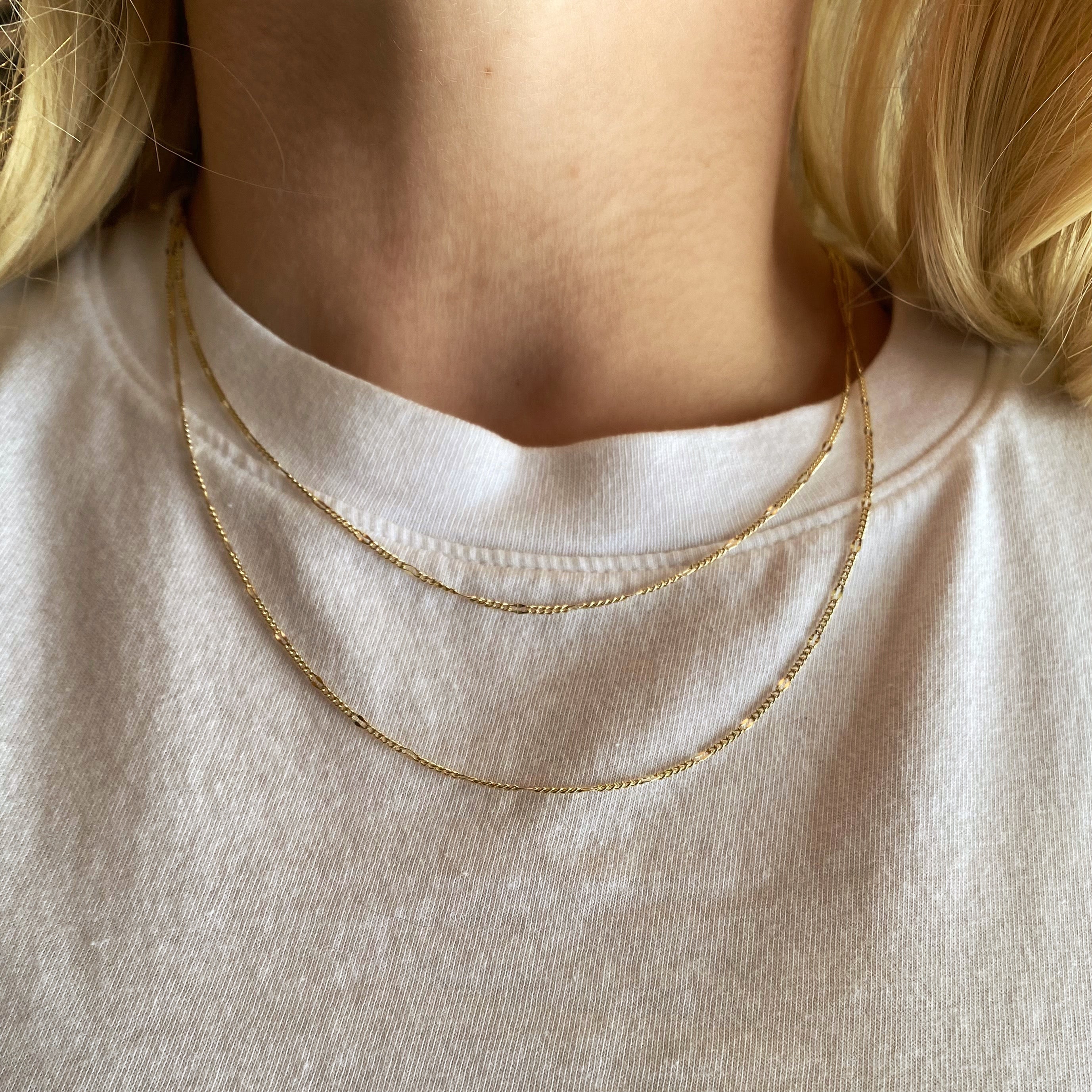 18K Gold Filled Figaro Chain for Men & Women - Vintage Beaten Link Necklace - Perfect for Casual Wear, Layering & Gifts
