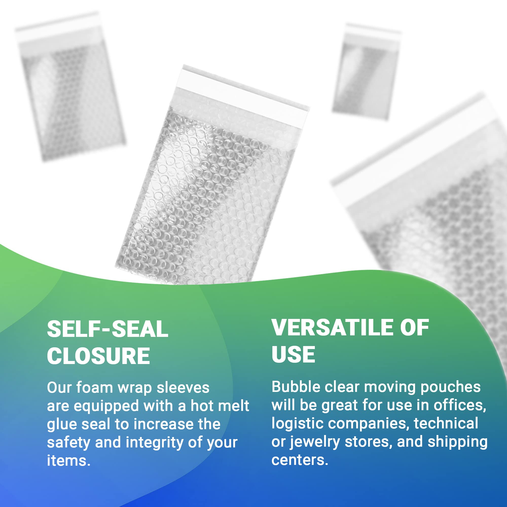 12 x 11.5 Inches Clear Self Seal Bubble Bags - 100 Pack Waterproof Polyethylene Shipping Pouches for Fragile Items Packaging | Perfect for Moving, Storage & Ecommerce Shipping Protection