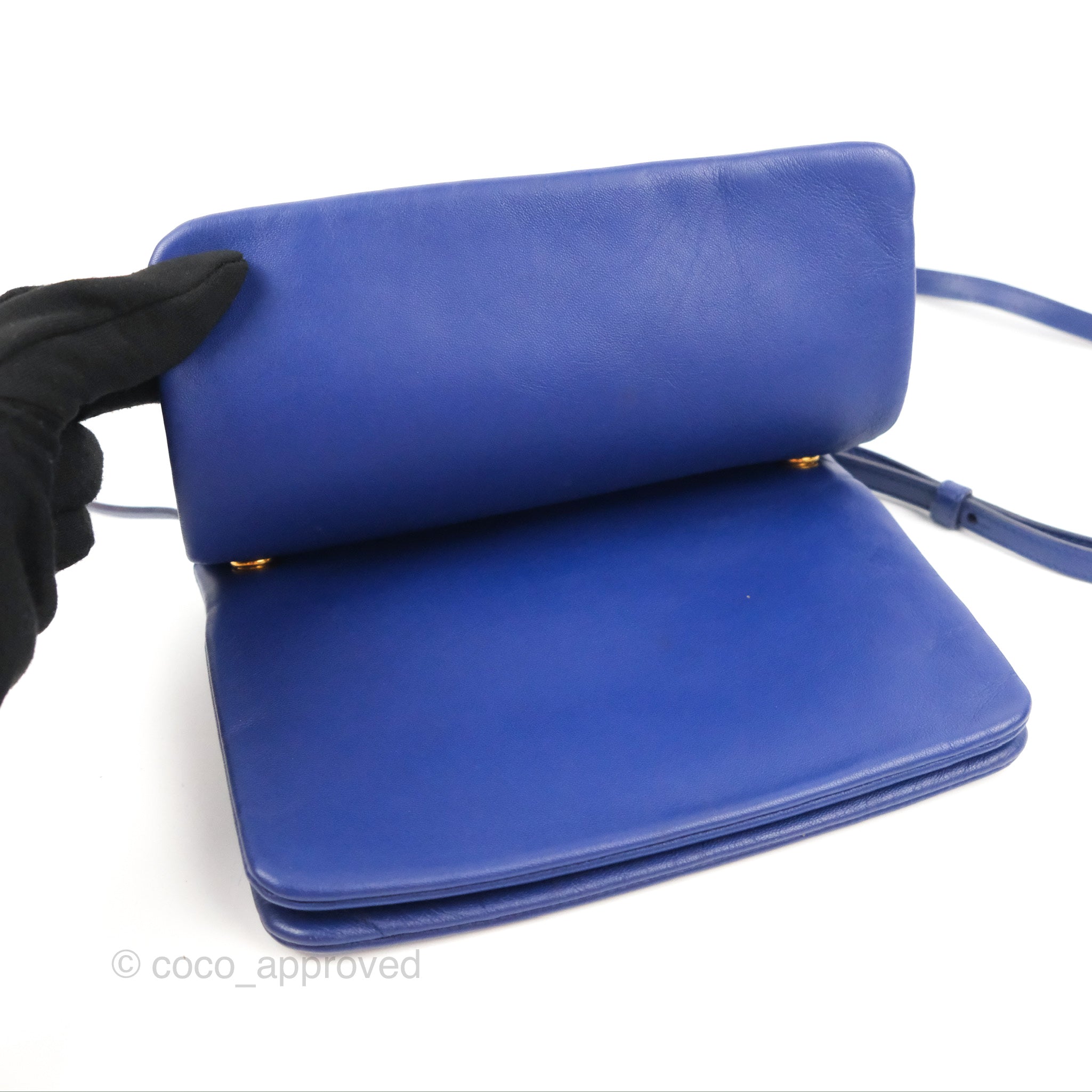 Celine Small Trio Crossbody Bag in Dark Blue Lambskin Leather with Gold Hardware - Perfect for Everyday Use, Travel & Date Nights