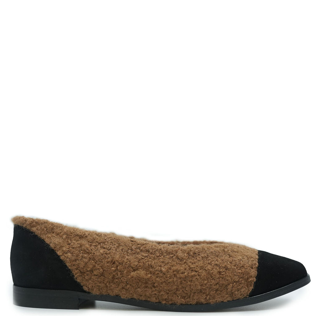 Blublonc Camel Shearling Captoe Flat Shoes for Women - Comfortable & Stylish Loafers for Casual Wear, Office, and Travel