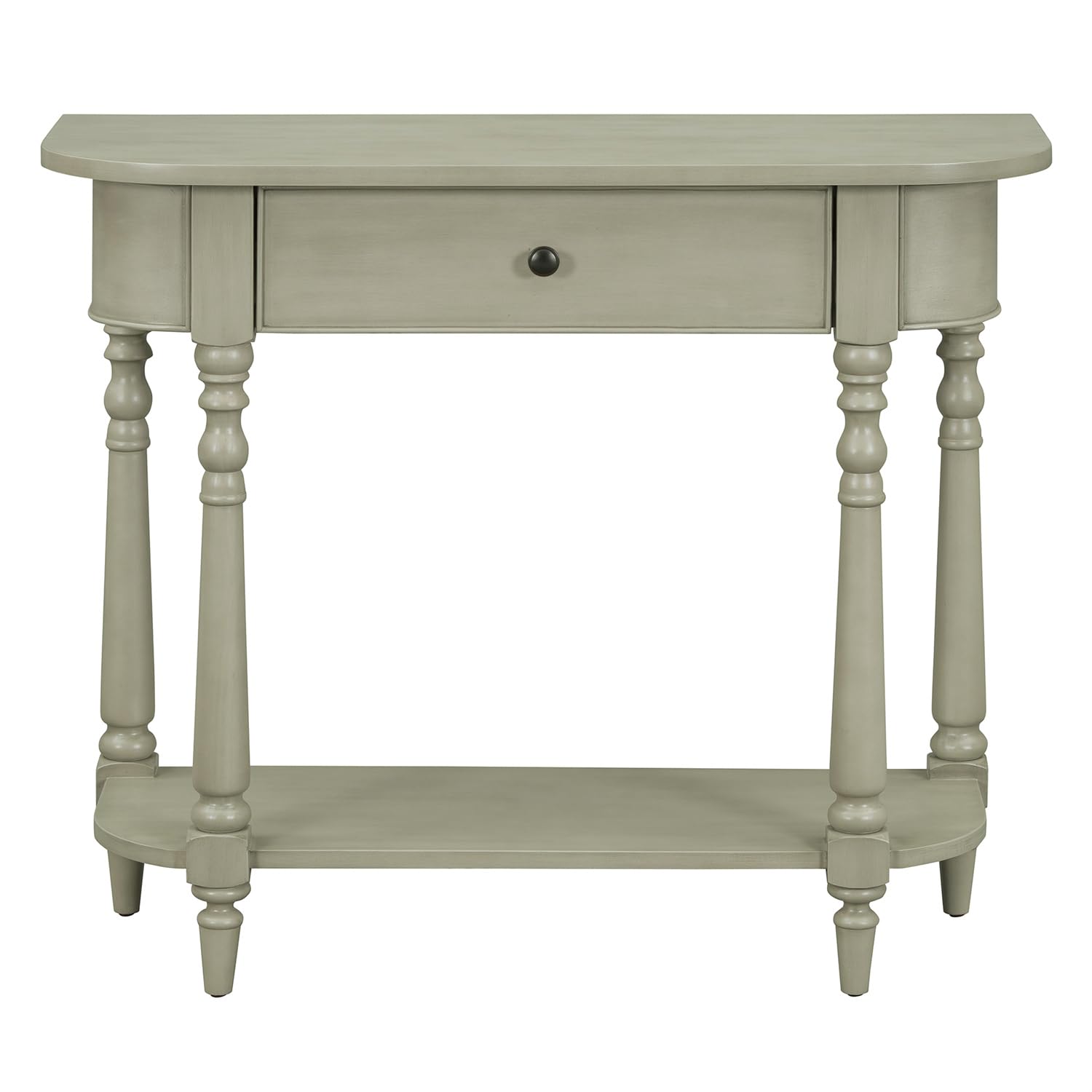 Polibi 36 Inch Retro Console Table with Drawer & Shelf - Solid Wood Sofa Table with Elegant Legs & Curved Corners - Entryway, Living Room Furniture - Grey - Perfect for Hallway Decor, Behind Couch & Small Space Organization