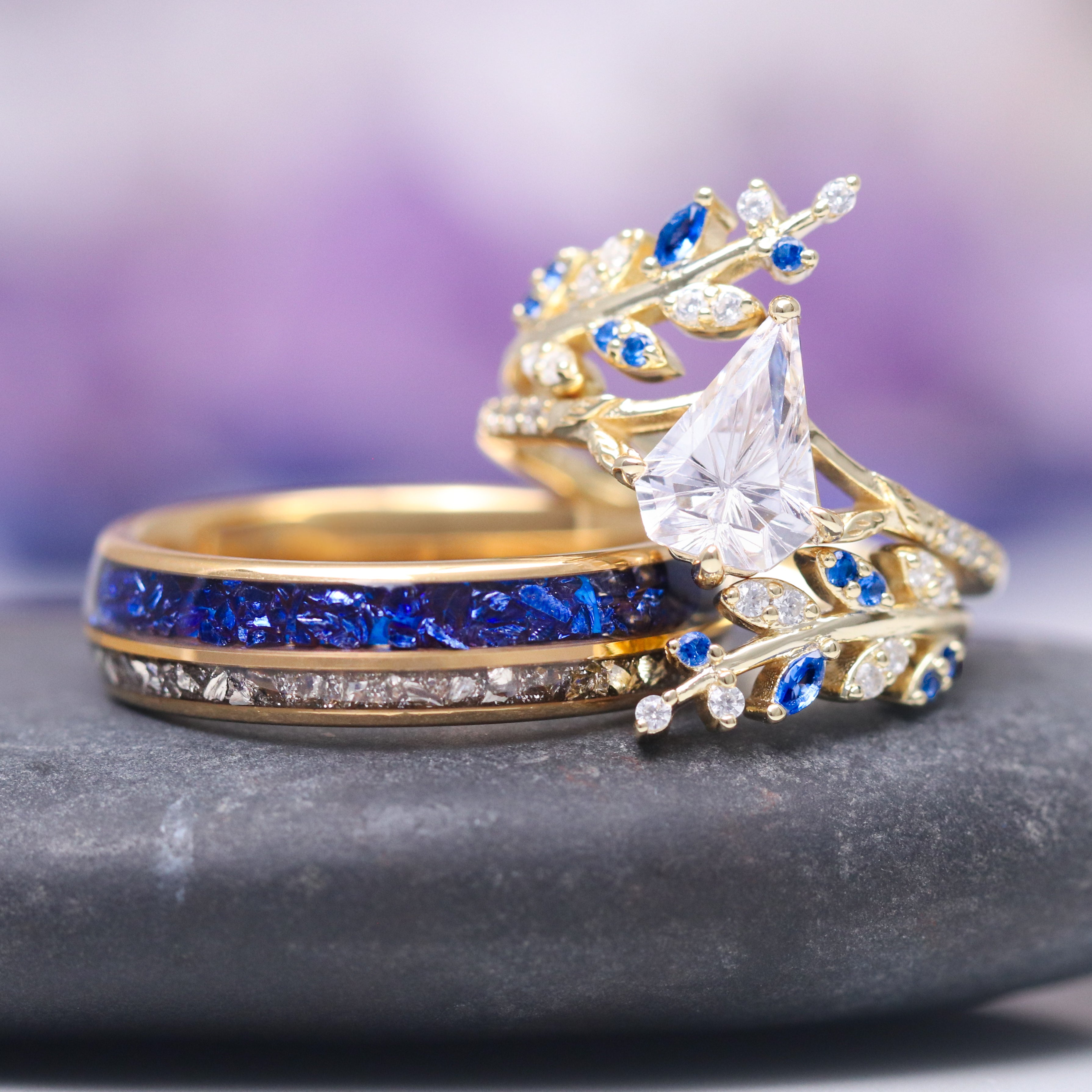 6MM Gold Tungsten Wedding Band with Sapphire & CZ Diamonds - Elegant Men's & Women's Ring for Engagement, Anniversary & Special Occasions