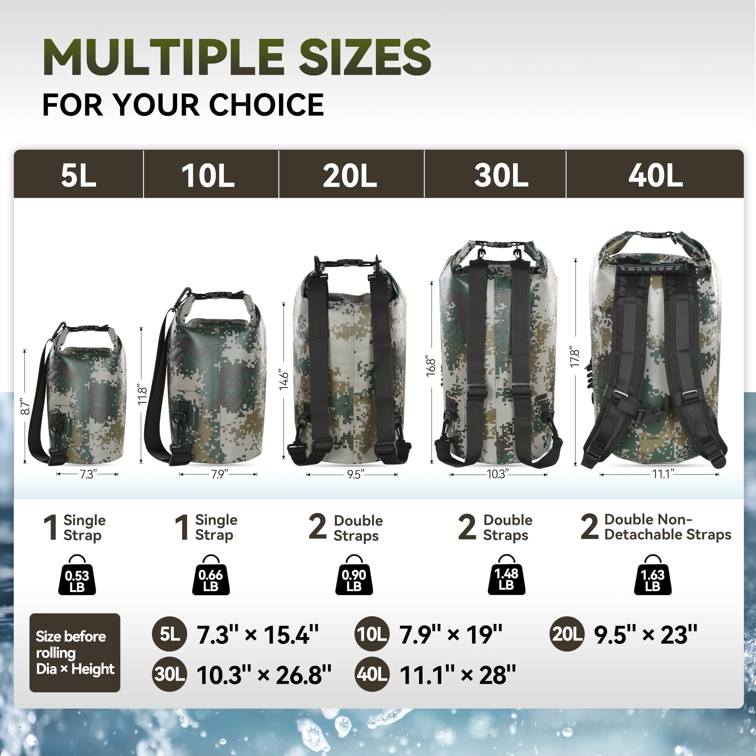 Waterproof Dry Bag Backpack 5L/10L/20L/30L/40L - Floating Roll Top Sack for Kayaking, Rafting, Boating, Swimming | Camping, Hiking, Beach & Fishing Gear Protection | Keep Essentials Dry in Water Sports & Outdoor Adventures