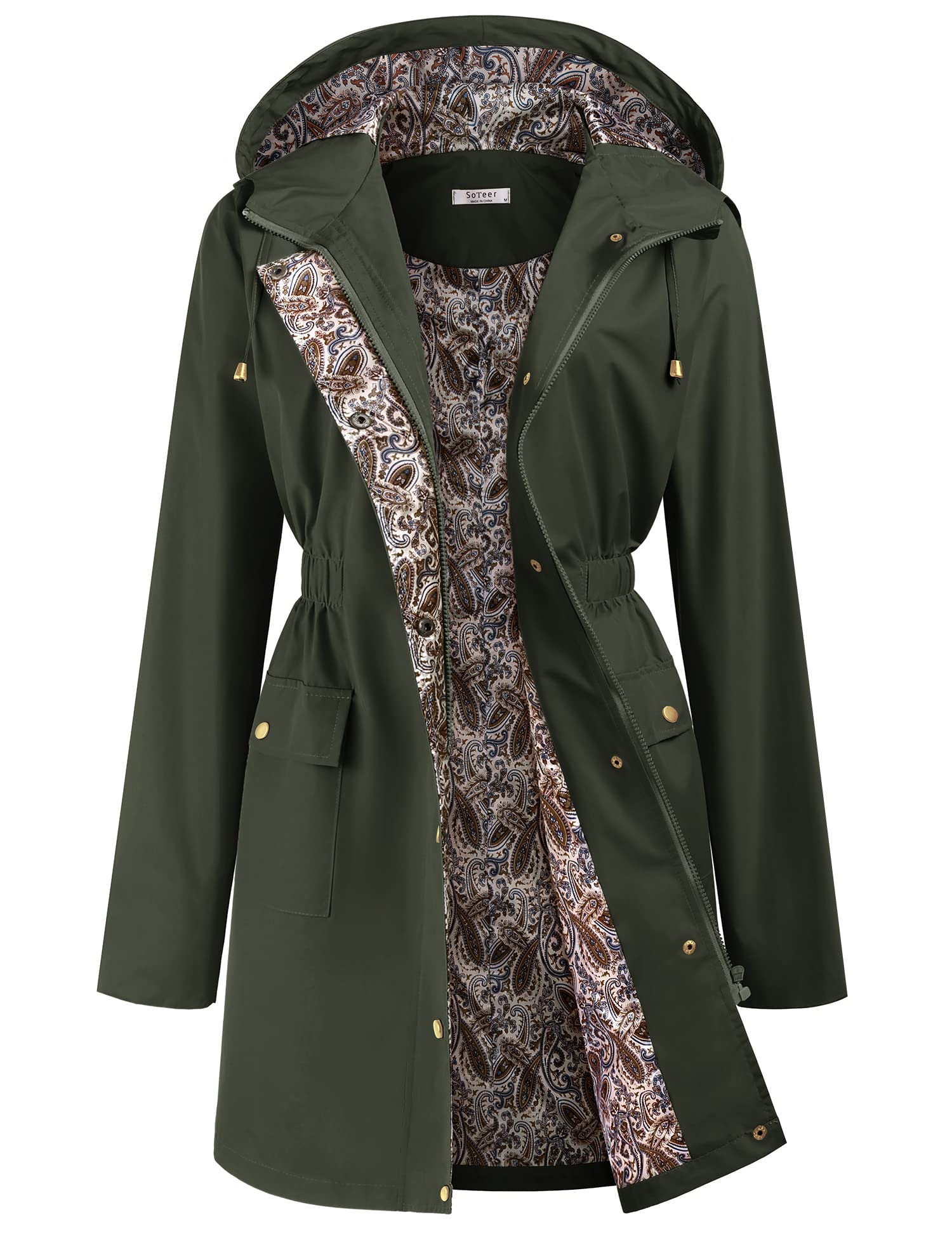 SoTeer Women's Floral Lined Hooded Rain Jacket - Lightweight Waterproof Windbreaker for Outdoor Activities (S-XXL) | Perfect for Hiking, Camping & Commuting in Rainy Weather