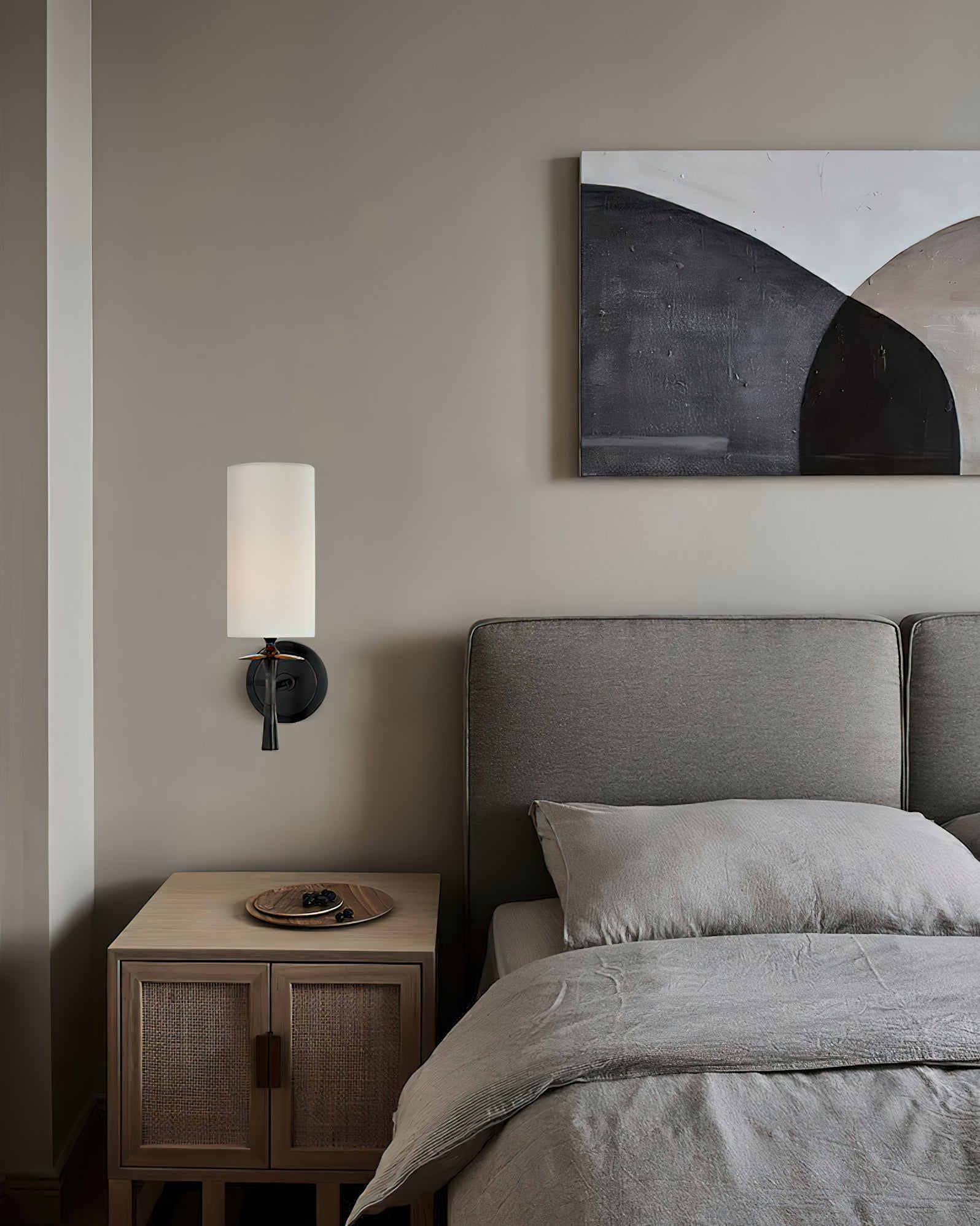 Farber Fabric Wall Sconce - Modern Boho Light Fixture for Bedroom, Living Room & Hallway - Soft Glow Decorative Wall Lamp with Linen Shade (White)