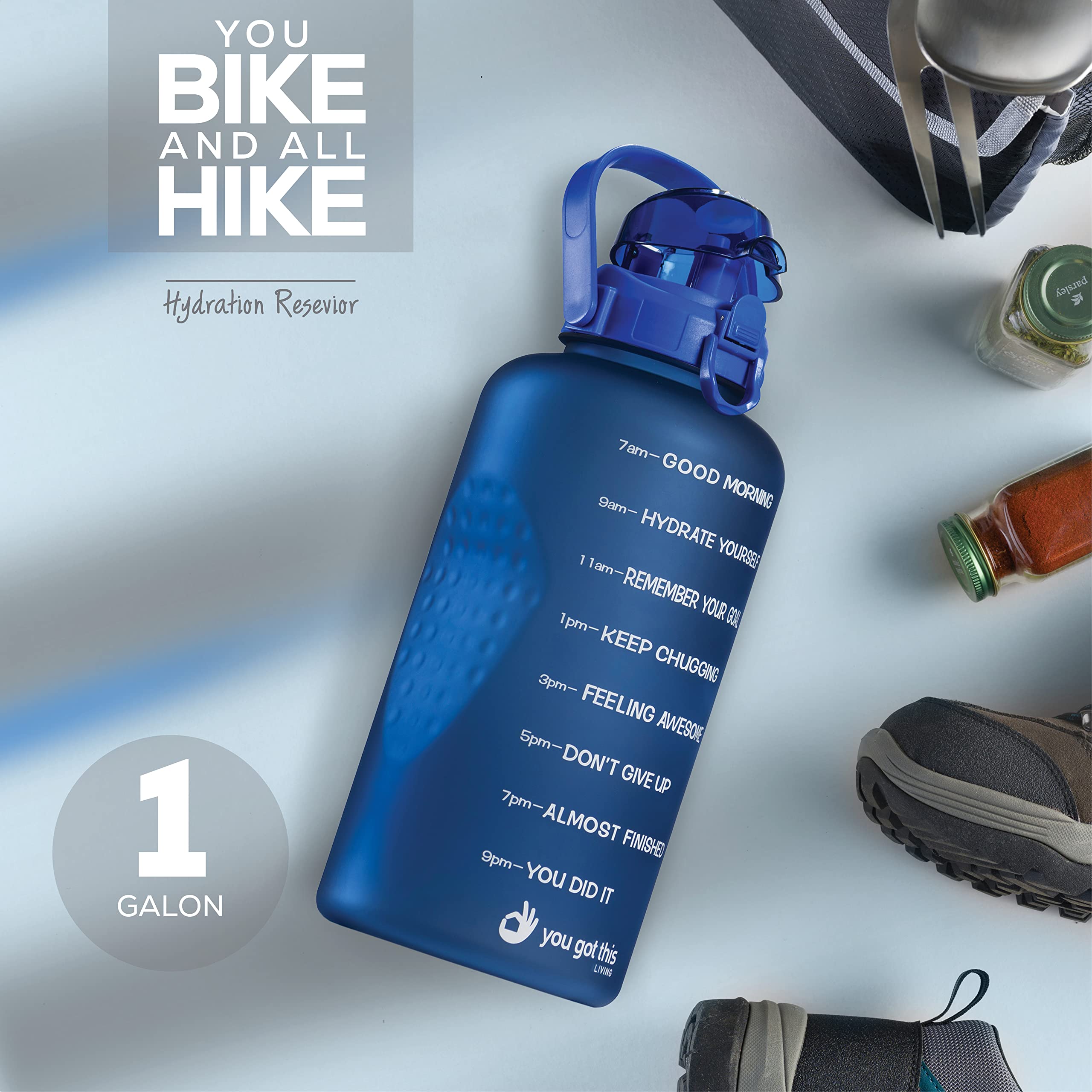 1 Gallon Motivational Water Bottle with Straw & Handle - BPA Free, Leakproof for Gym & Outdoor