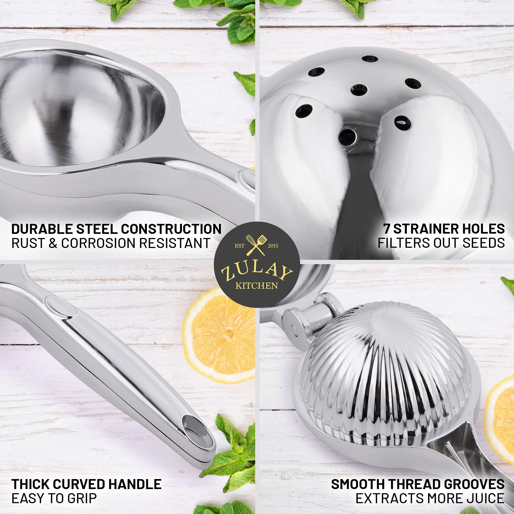 Premium Stainless Steel Lemon Squeezer - Heavy Duty Handheld Citrus Press for Lemons, Limes & Oranges - Easy to Clean Manual Juicer with Non-Slip Base - Perfect for Cocktails, Baking & Healthy Juicing at Home