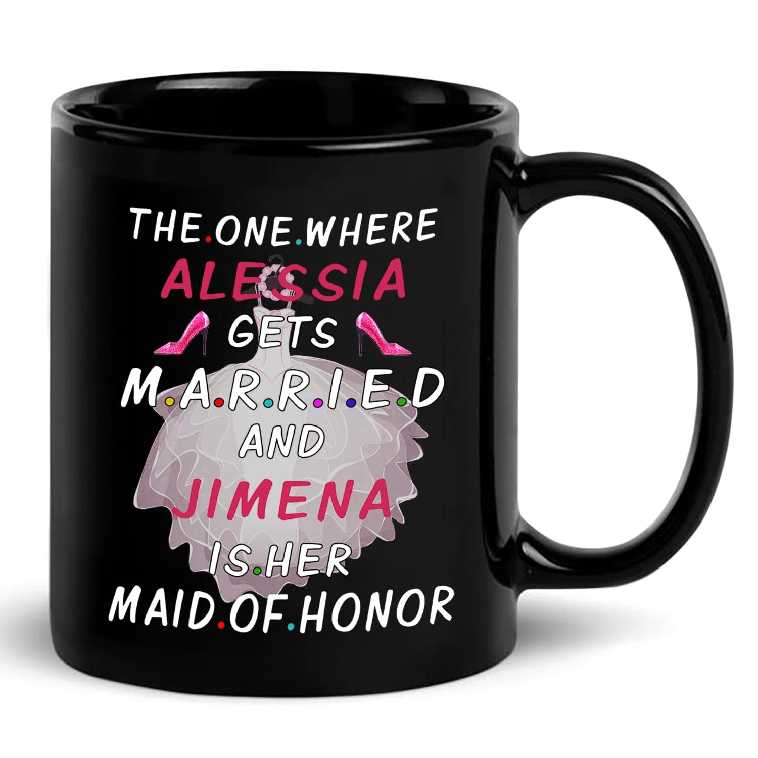 Personalized Brides & Maid of Honor Coffee Mug - 11oz & 15oz Custom Name Black Ceramic Cup - Wedding Party Gift for Bridal Shower, Bachelorette & Marriage Day - Perfect for Coffee, Tea or Hot Chocolate at Bridal Parties