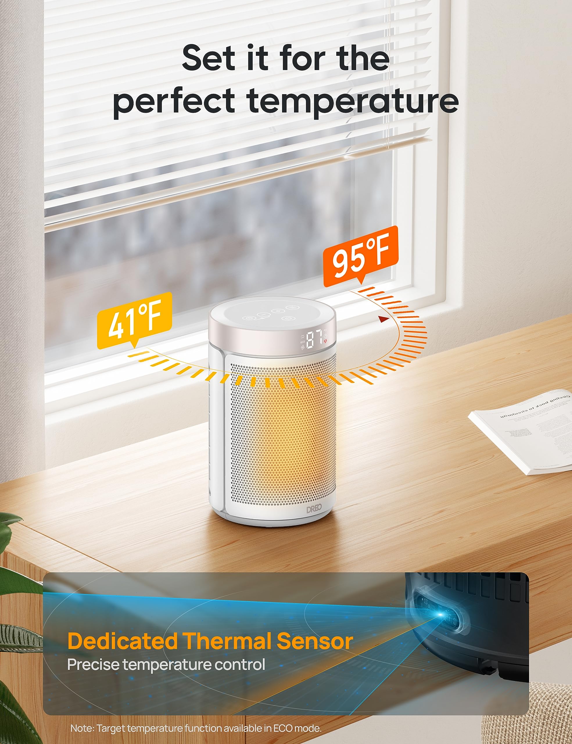 Dreo Space Heater 1500W - Portable Electric Heater with Thermostat & Remote Control, PTC Ceramic Fast Heating, 12H Timer, 5 Modes, Digital Display - Safe for Office, Bedroom, Home & Indoor Use | Perfect for Winter Warmth & Energy Efficient Heating