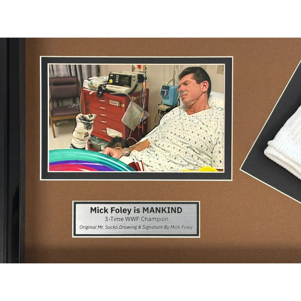 Authentic Mankind Mick Foley Autographed Mr. Socko Drawing Framed with JSA COA - WWE WWF Wrestling Memorabilia for Collectors & Man Cave Decor