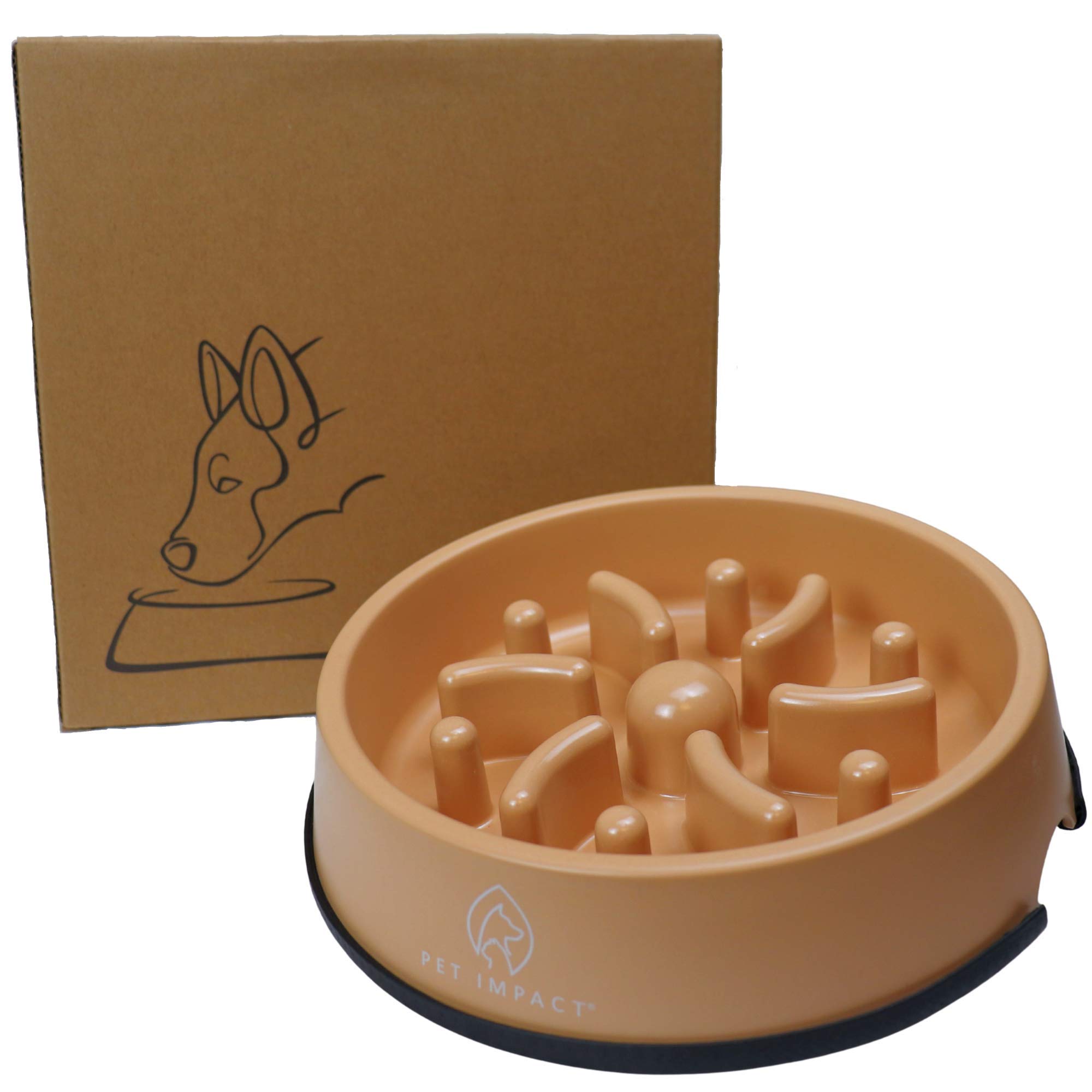 PET IMPACT Slow Feeder Dog Bowl - Natural Bamboo Fiber Anti-Choke Pet Dish for Fast Eaters, Medium Size in Earth Tone | Helps Prevent Bloat & Overeating | Perfect for Mealtime Training and Portion Control