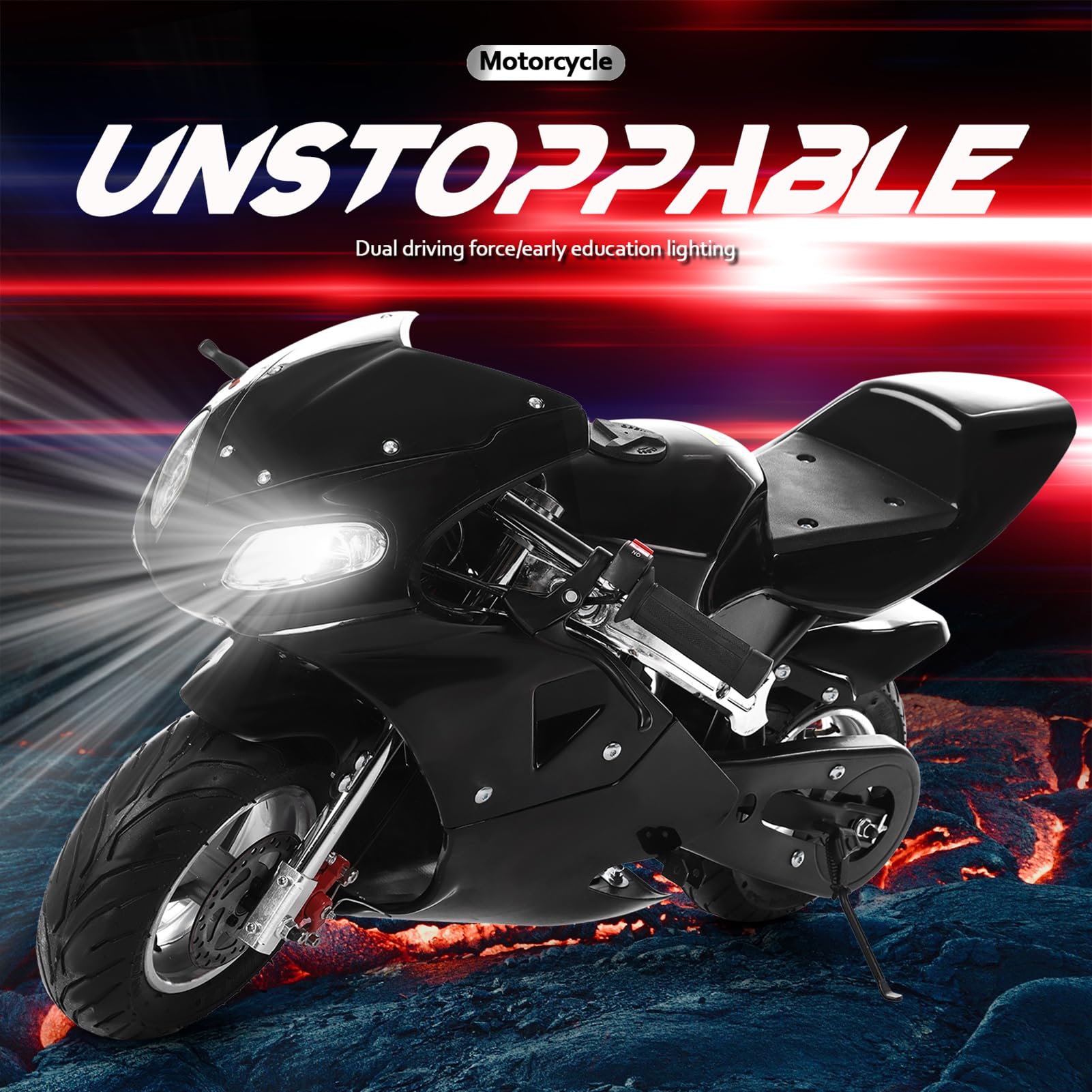 49cc Mini Gas Motorbike - 2-Stroke Engine with 1.25L Gas Tank, Dual Headlights & Rubber Handlebar - Powerful 170 lbs Capacity Mini Motorcycle for Adults - Perfect for Commuting, Off-Roading & Urban Riding (Model: 14071437)