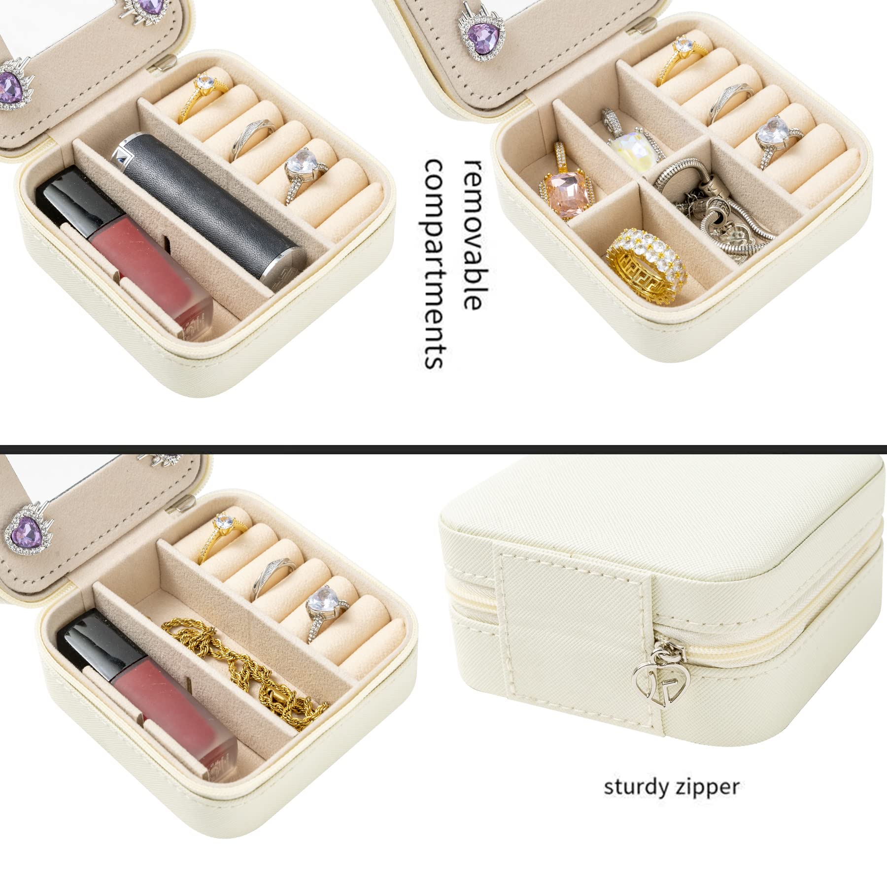 KElofoN Travel Jewelry Organizer Box for Women - Portable Jewelry Case with Mirror, Compact Jewelry Storage for Necklaces, Rings & Earrings (White) - Perfect for Vacation, Business Trips & Daily Use