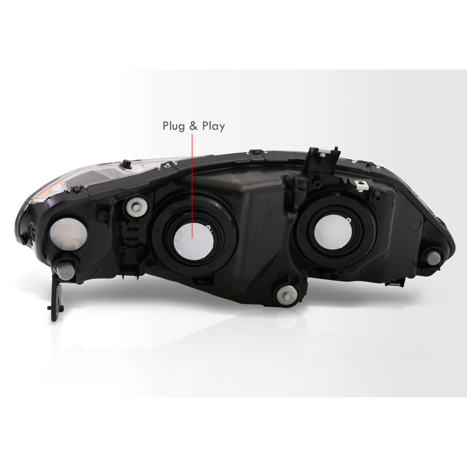 Black Housing Clear Lens Headlights for Civic Sedan 2006-2011 - Amber Reflector Bumper Lamps Pair for Night Driving