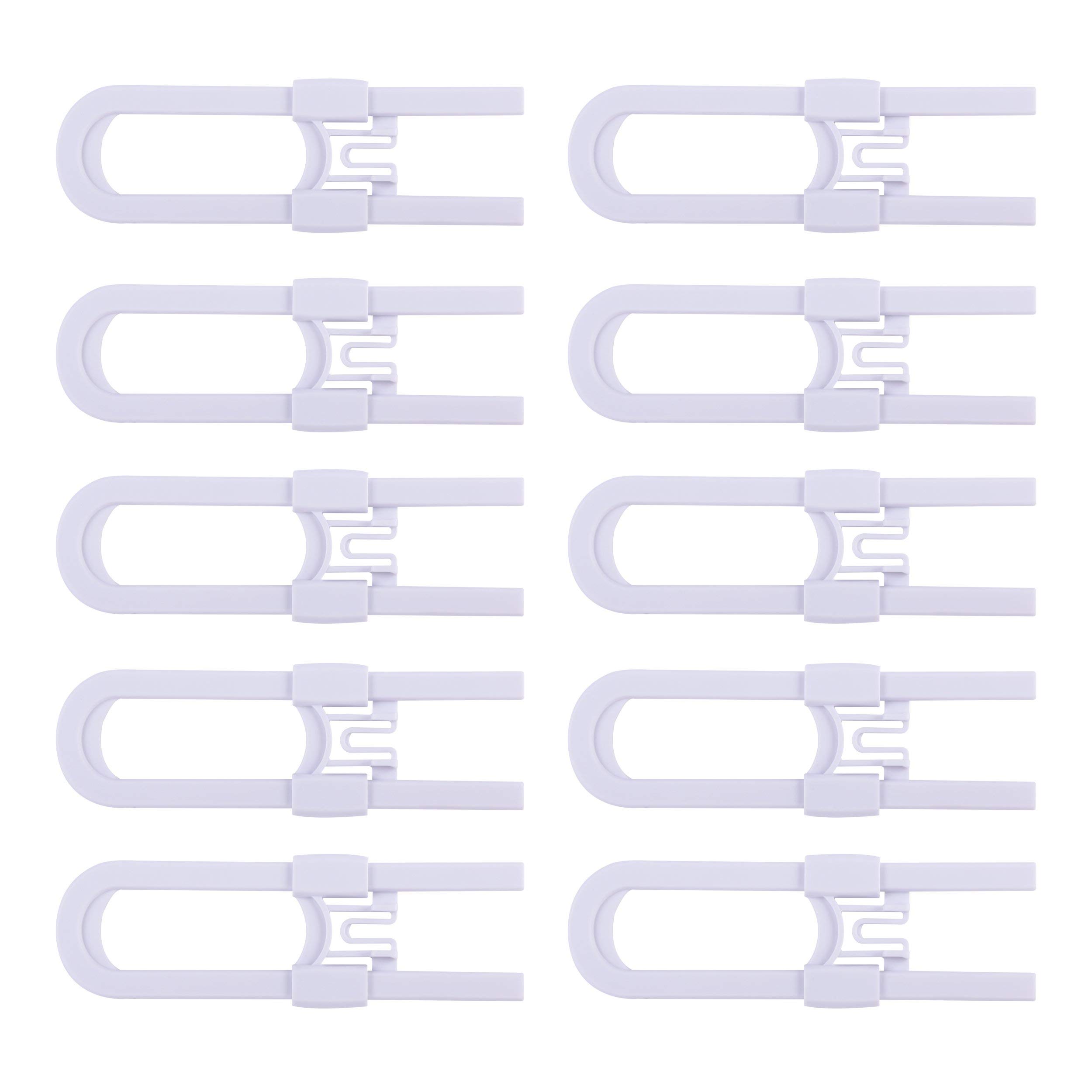 Adjustable Sliding Cabinet Locks - Child Safety Latches for Baby Proofing Kitchen Cabinets, Cupboards, Dressers & Storage Doors - Secure Knobs & Handles (White, 10 Pack) - Perfect for Childproofing Homes, Daycares & Nurseries
