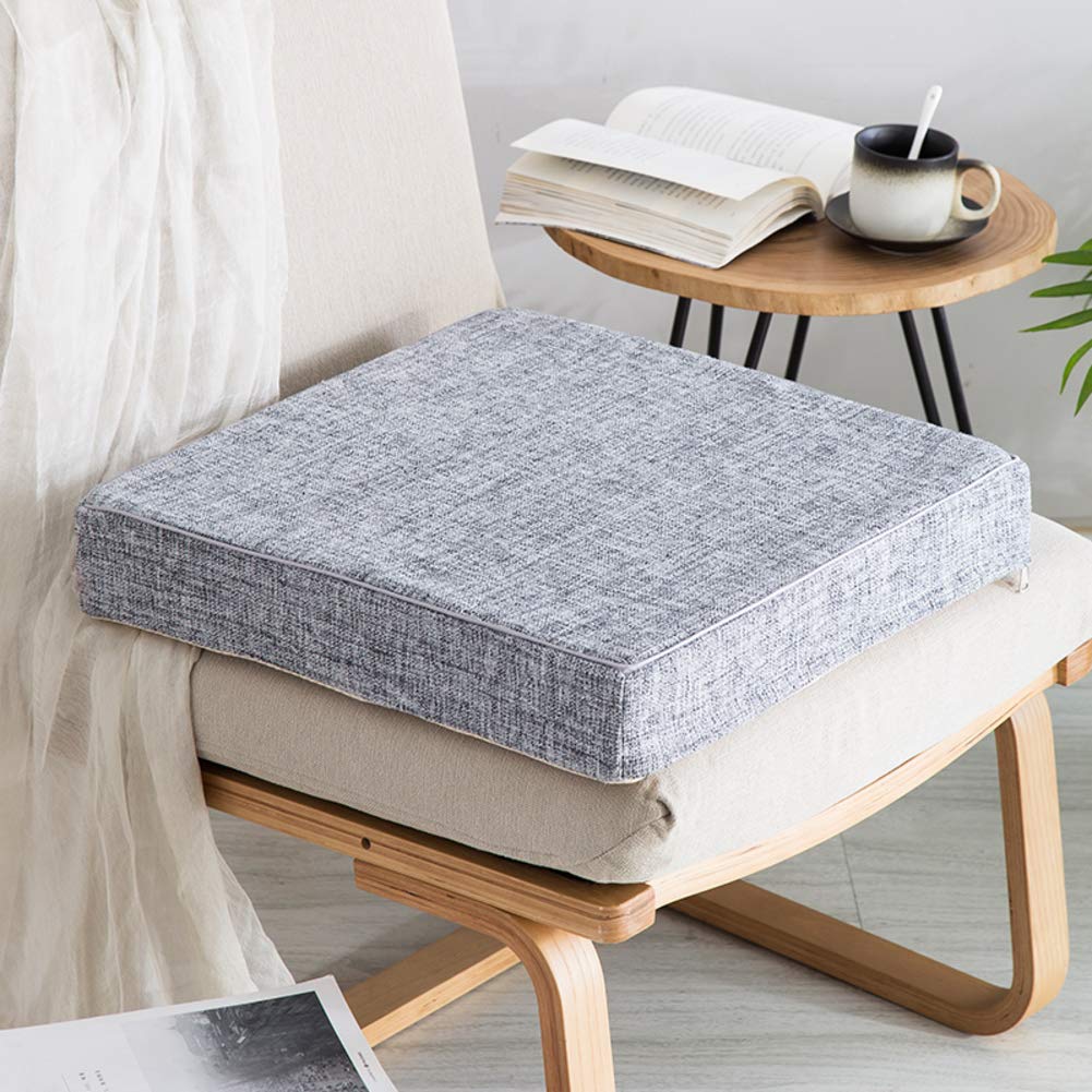 Premium Thick Square Chair Cushion - Orthopedic Seat Pad for Coccyx Pain Relief - 45x45x8cm (18x18x3inch) Gray Cotton Linen Floor & Car Cushion - Perfect for Office, Outdoor, and Home Use