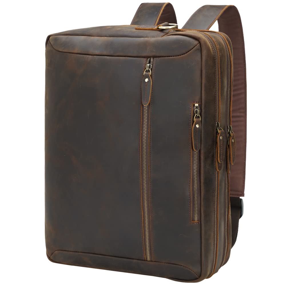 TIDING Men's Leather 15.6 Inch Laptop Backpack - Convertible Briefcase & Work Backpack for Business Travel, Office Commute & Daily Use | Durable Large Daypack for Professionals & Students