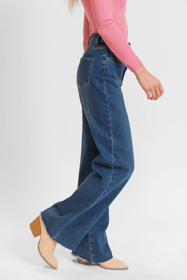 Kelsea Dark Wash Wide Leg Tall Jeans for Women - High Waisted Stretch Denim Pants - Comfortable & Stylish for Casual Wear, Office, and Night Out