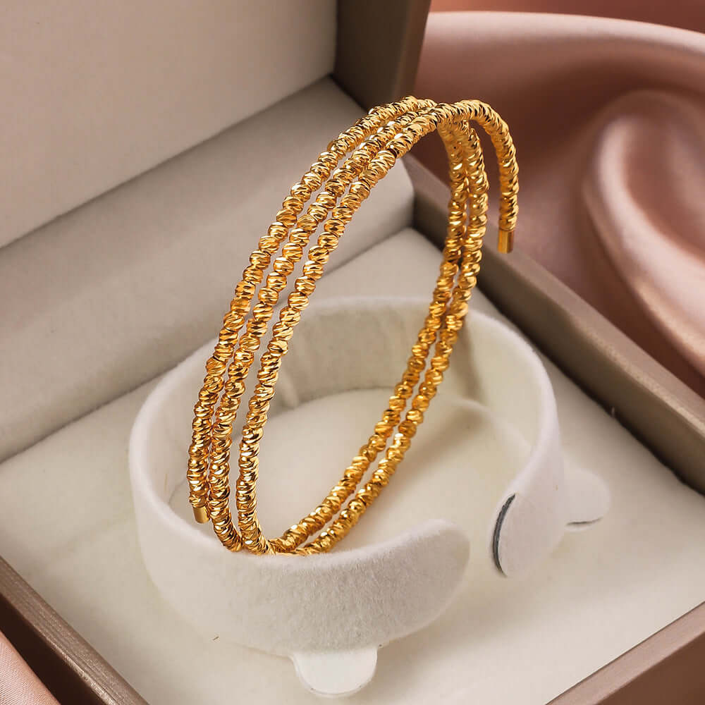 Bling Layer Gold Beads Adjustable Bangle Cuff Bracelet for Women | R8270 | Perfect for Parties, Weddings & Everyday Fashion Accessories