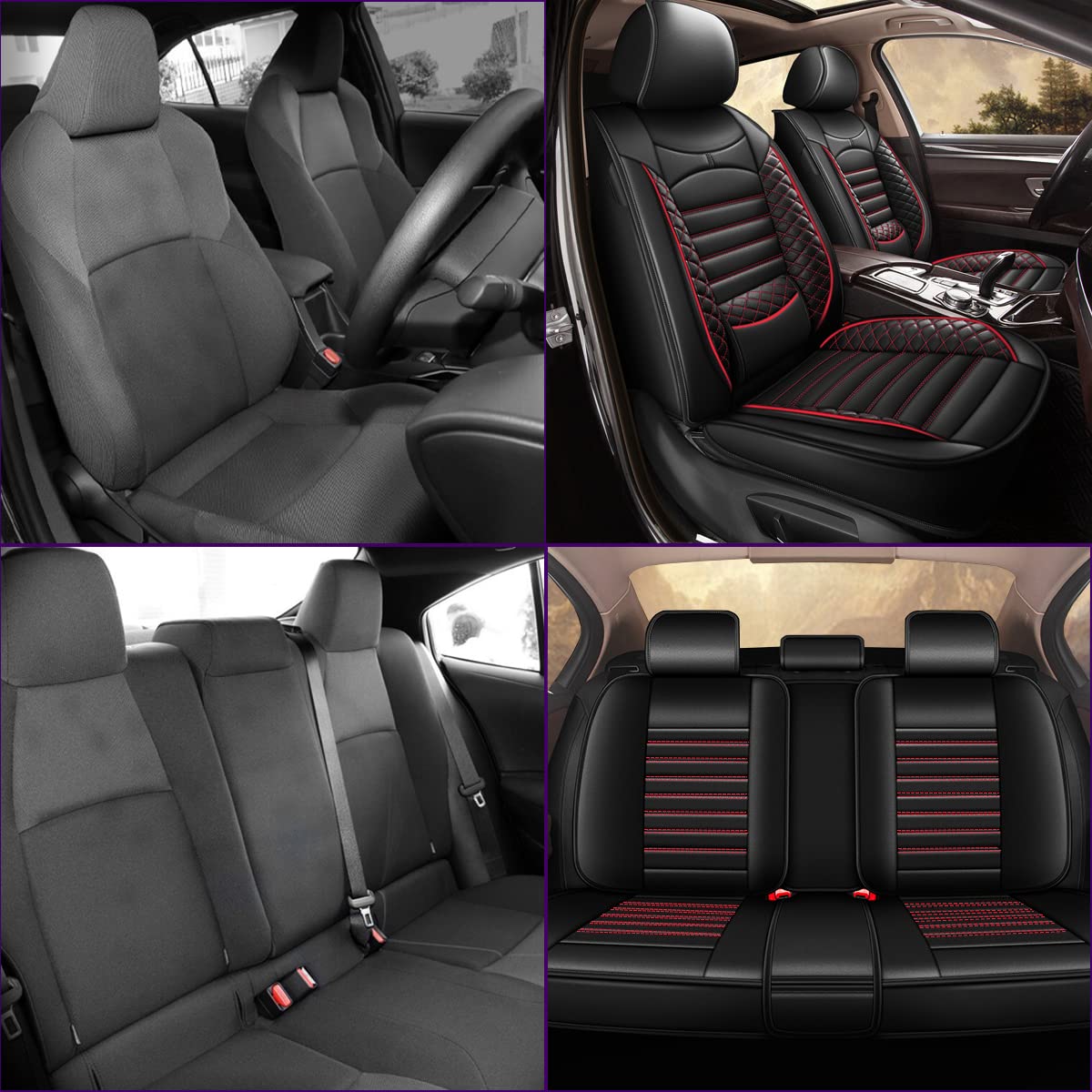 Ford Ranger 2007-2025 Waterproof Faux Leather Seat Covers Full Set (5 Seats) - Compatible with Airbags | Crew Cab 4dr | Black & Red | Perfect for Off-Roading & Daily Commute