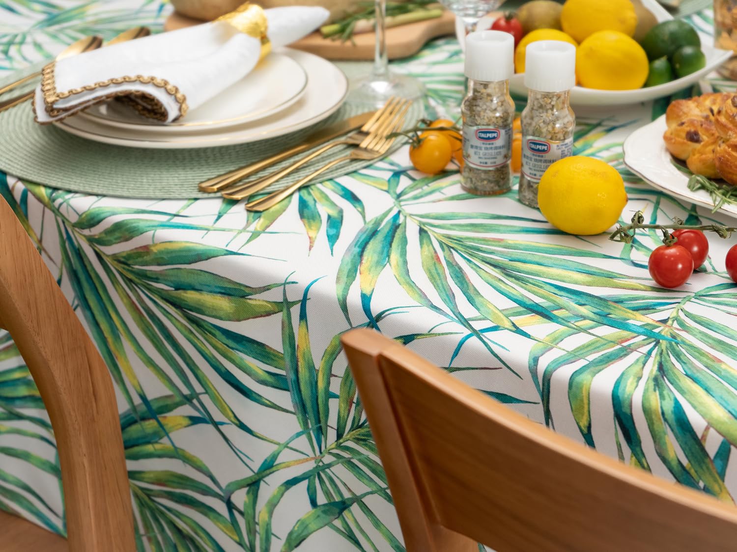YiHomer Indoor Outdoor Tablecloth - Stain & Water Resistant Rectangle Table Cover (60x84 Inches) with Palm Leaves Design for Spring Summer Decor, Picnics, Dinner Parties, BBQs, and Outdoor Dining