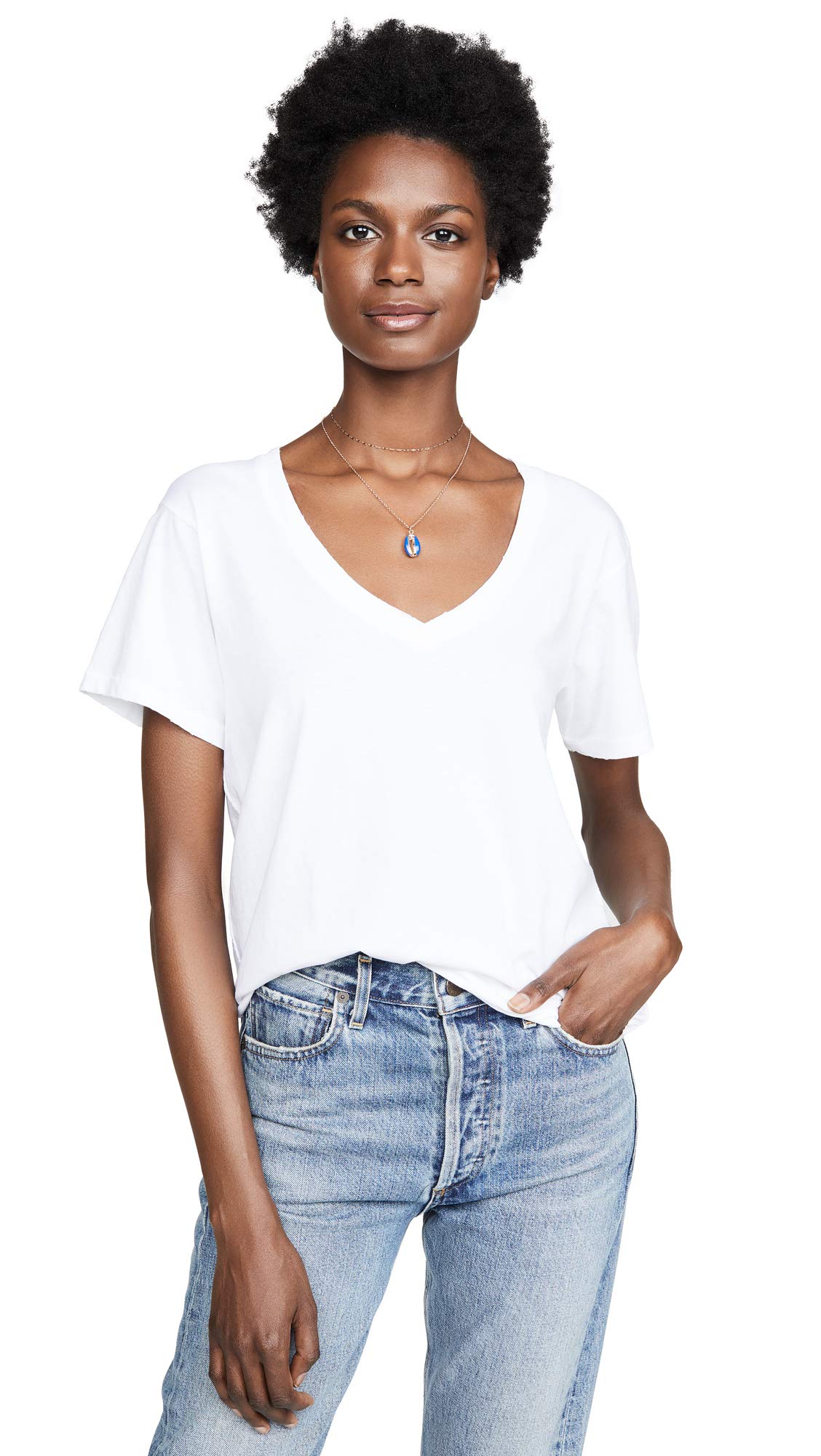 AMO Women's V Neck T-Shirt - Soft Cotton Casual Tee for Everyday Wear | Perfect for Work, Outings & Layering