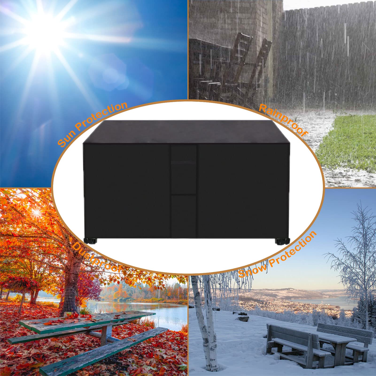 YSUEFIJO Black Waterproof Garden Furniture Covers 95x64x39in - Heavy Duty 420D Oxford Fabric Patio Table Cover for Rectangle & Square Outdoor Furniture - UV Resistant, All Weather Protection for Decks, Backyards & Poolside