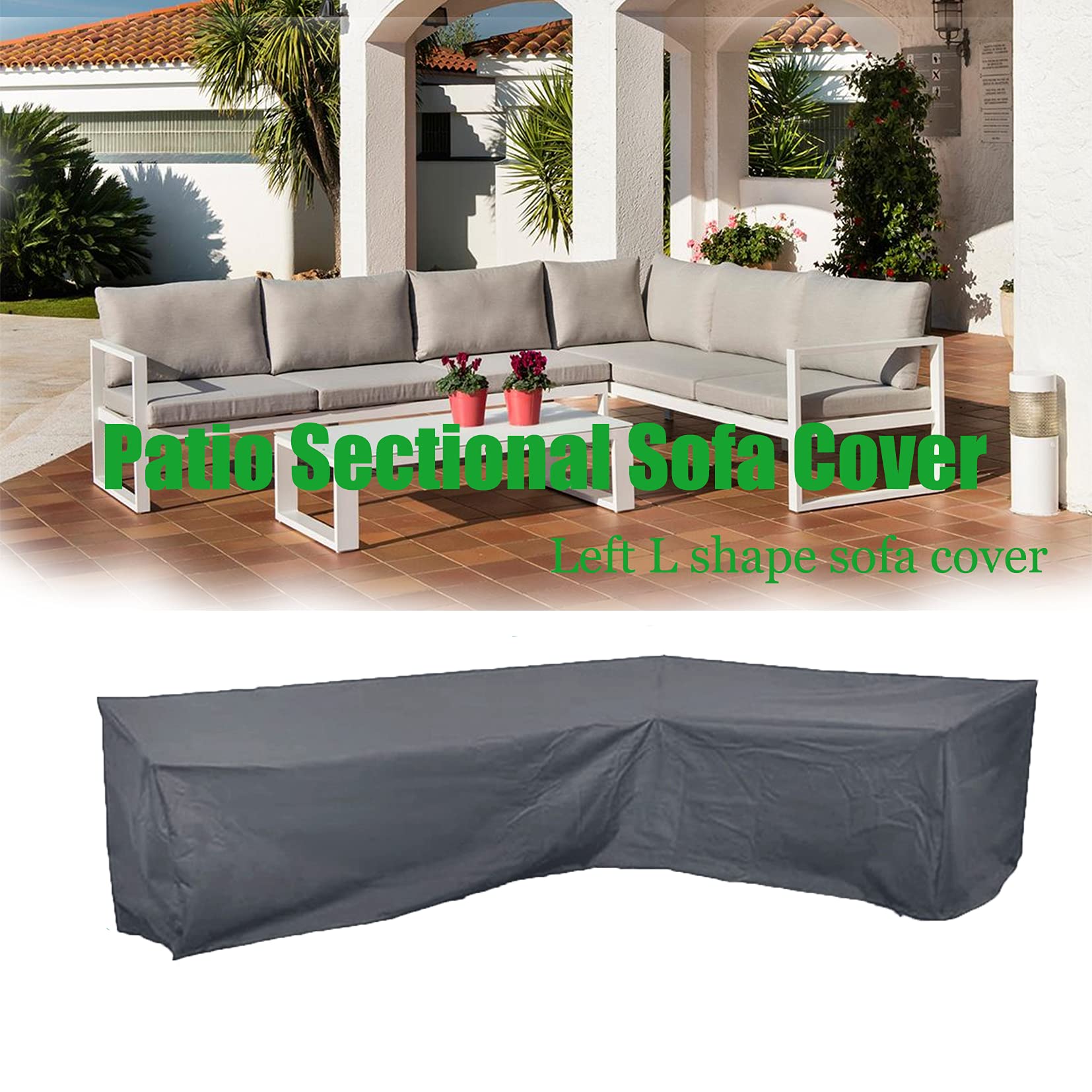**Heavy Duty 420D Waterproof Outdoor Sofa Cover - L-Shaped Patio Sectional Cover for J&C Furniture, 106x79 Inch, Grey - Perfect for Backyard, Deck & Garden Protection**