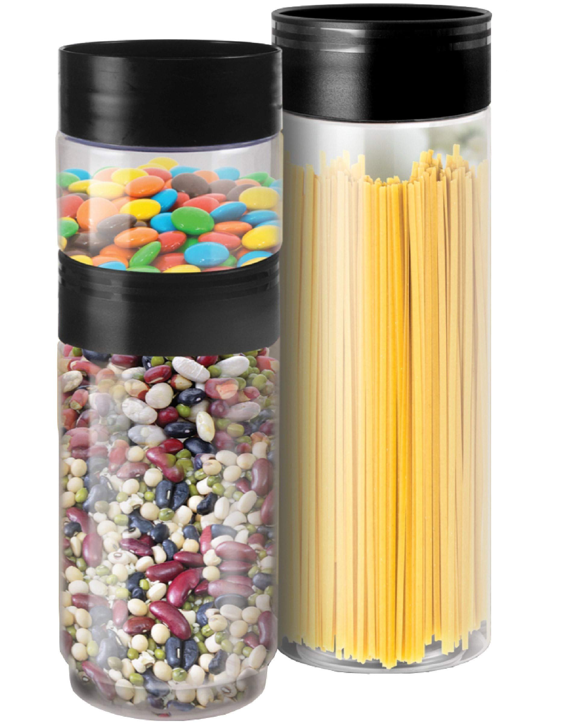 3-Pack Clear Plastic Storage Jars with Lids - BPA Free Stackable Food Containers (16oz, 34oz, 50oz) - Wide Mouth Canisters for Pantry Organization, Dry Food Storage, Spaghetti, Rice, Flour & Craft Supplies