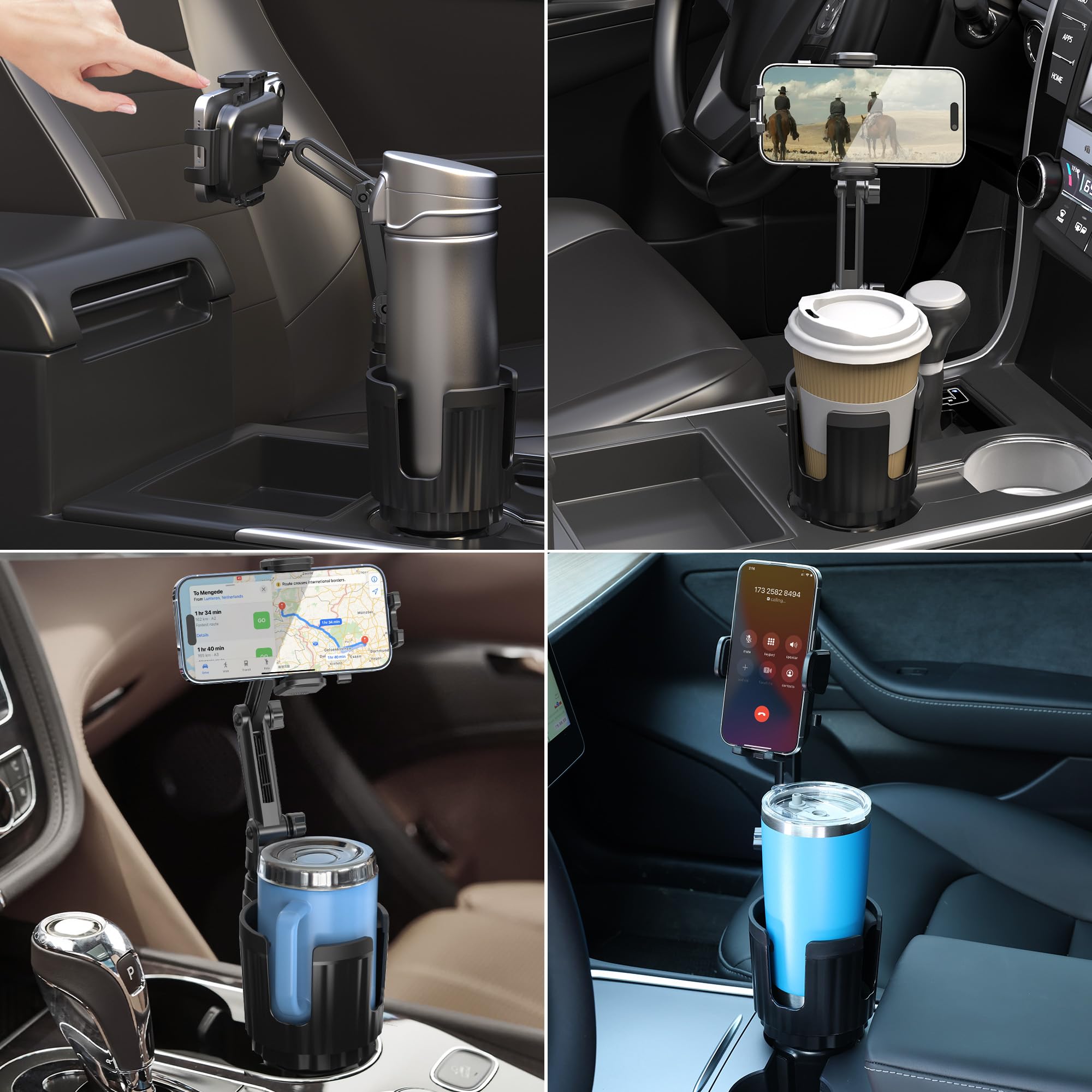 2 in 1 Adjustable Car Cup Holder Phone Mount - Universal 4-7