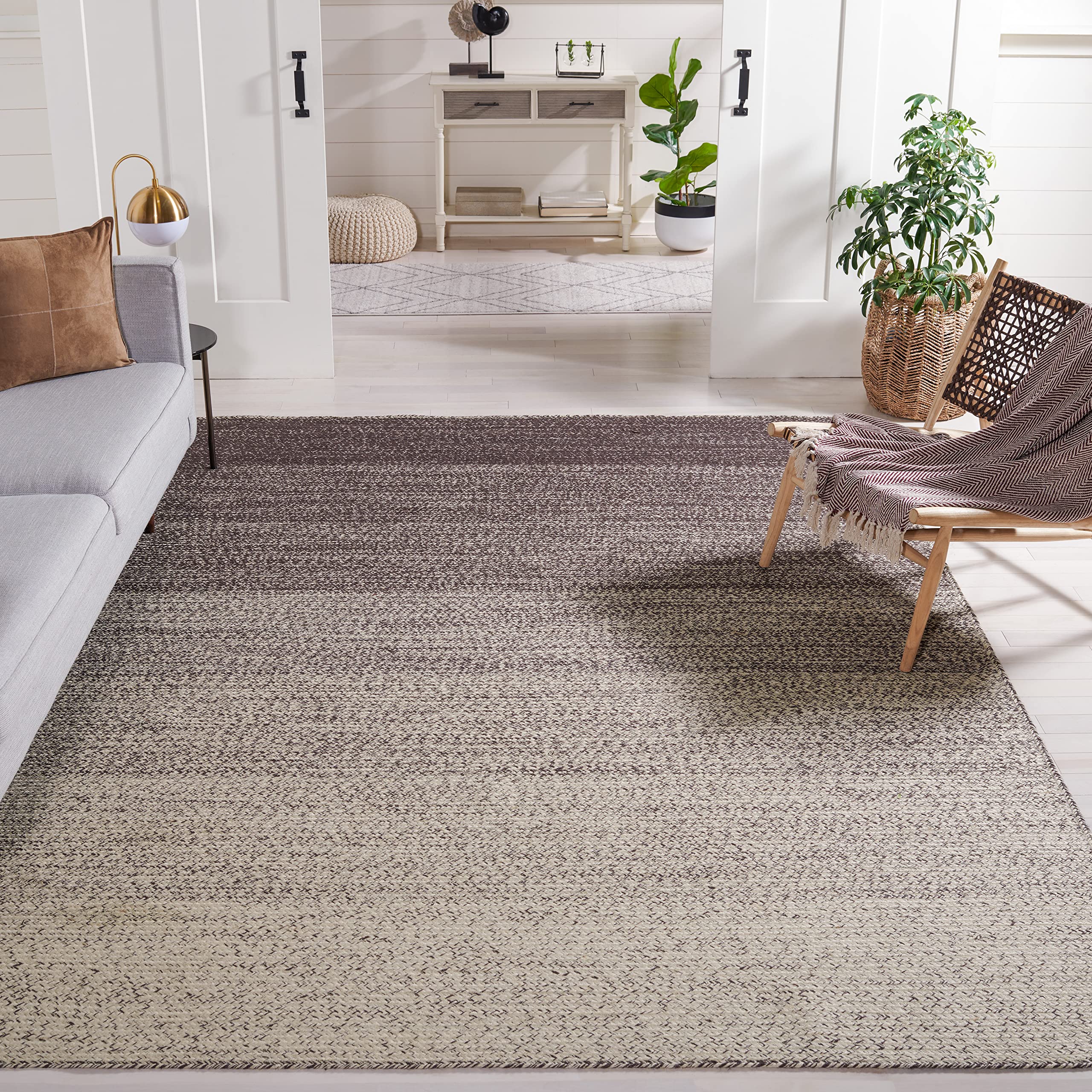 SAFAVIEH Handmade Boho Ombre Jute Area Rug - 6' Square Natural & Brown, Eco-Friendly Natural Fiber Collection for Living Room, Bedroom & High Traffic Areas | Durable Floor Decor for Bohemian & Farmhouse Style Homes (NFB263T)