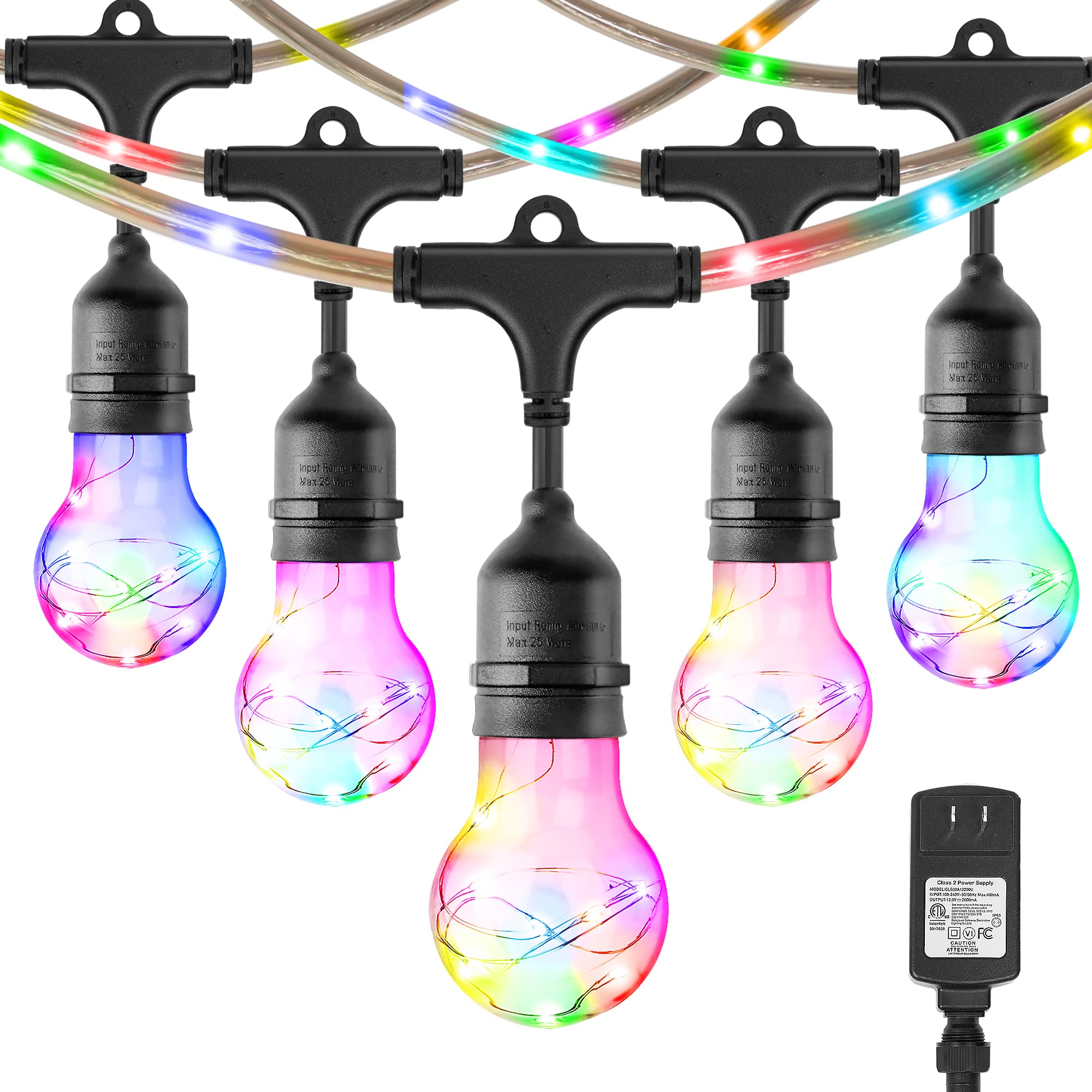 Heceltt 33FT Outdoor String Lights with RGB & Waterproof E26 Bulbs - Heavy Duty Shatterproof Hanging Lights for Patio, Garden, Backyard, Cafe, Bistro & Camping Decor | Perfect for Parties, Weddings & Outdoor Events