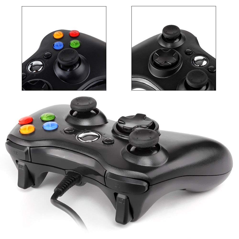 Premium Wired USB Game Controller for Xbox 360/Slim & Windows PC - Ergonomic Gamepad Joystick with Vibration Feedback (Black) | Perfect for Racing, Sports & Action Games